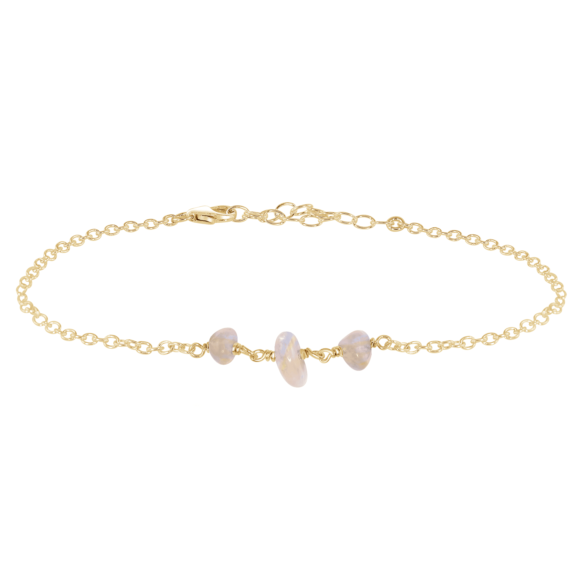 Rainbow Moonstone Beaded Chain Anklet - Rainbow Moonstone Beaded Chain Anklet - 14k Gold Fill - Luna Tide Handmade Crystal Jewellery