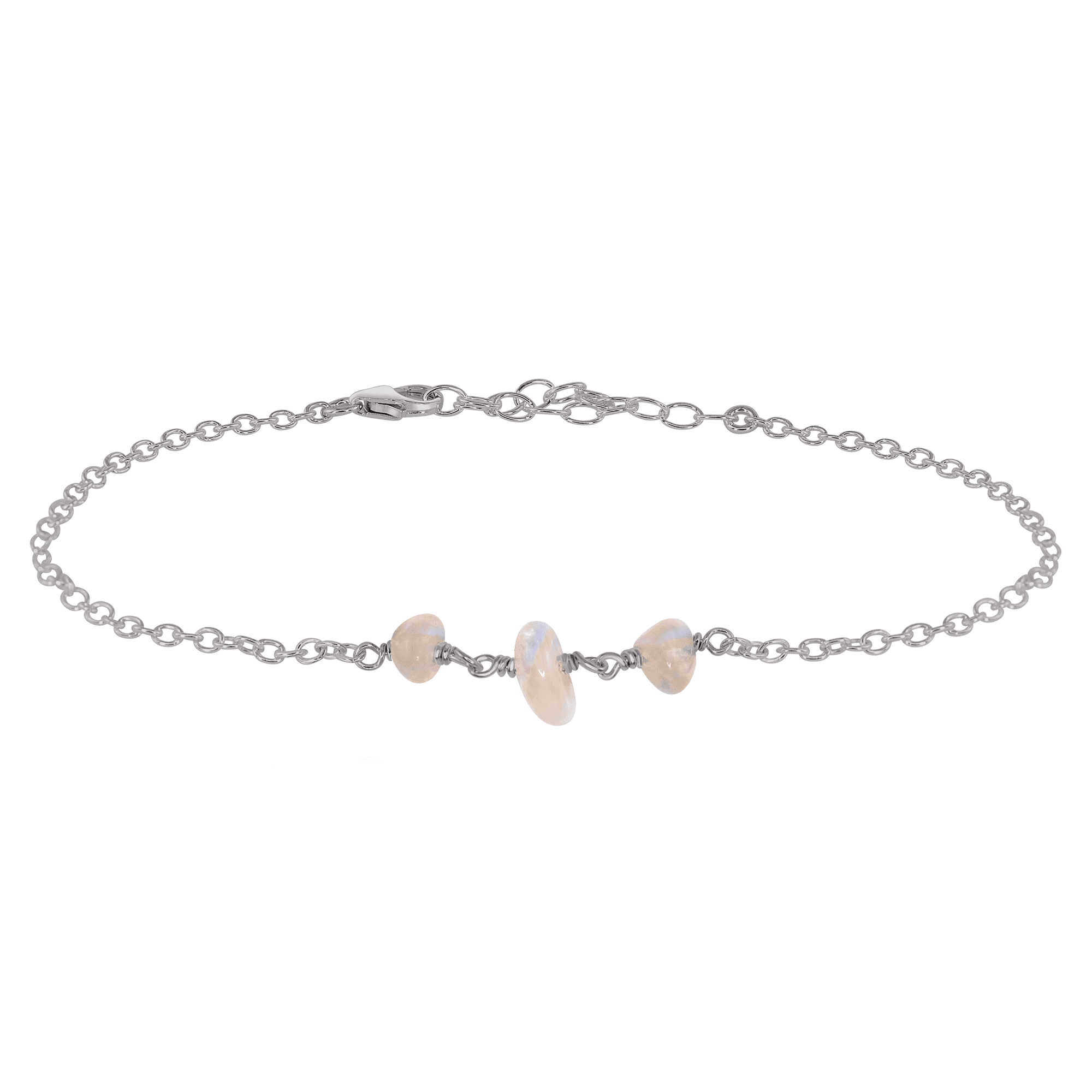 Rainbow Moonstone Beaded Chain Anklet - Rainbow Moonstone Beaded Chain Anklet - Stainless Steel - Luna Tide Handmade Crystal Jewellery