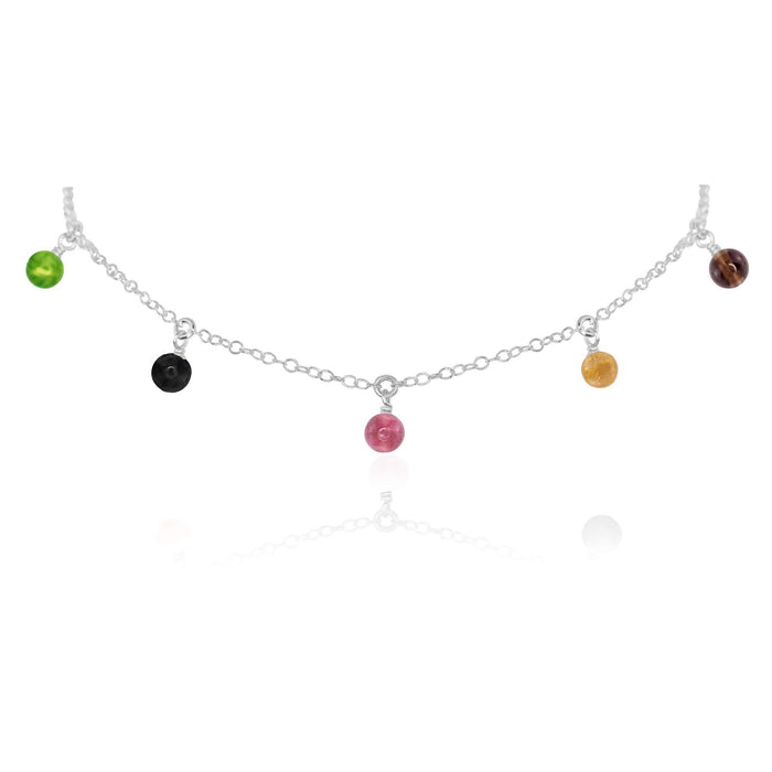 Rainbow Tourmaline Bead Drop Choker - Rainbow Tourmaline Bead Drop Choker - Sterling Silver - Luna Tide Handmade Crystal Jewellery