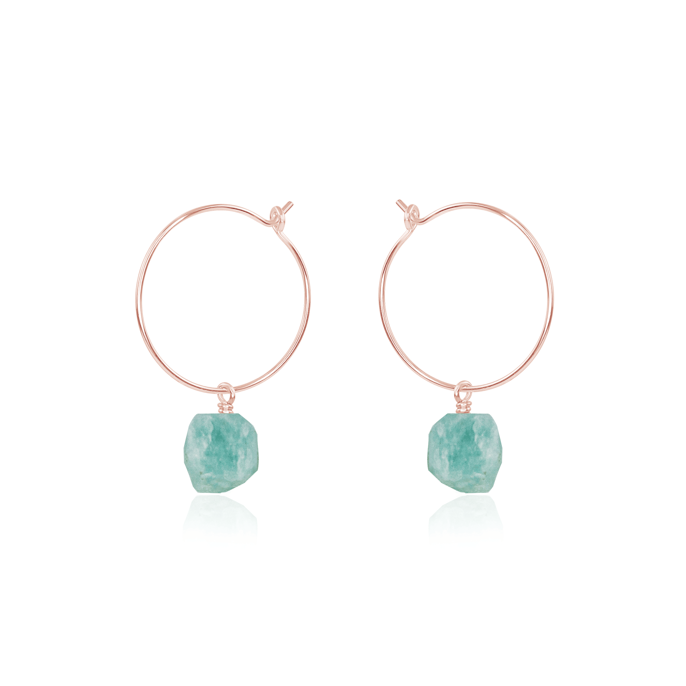 Raw Amazonite Gemstone Dangle Hoop Earrings - Raw Amazonite Gemstone Dangle Hoop Earrings - 14k Rose Gold Fill - Luna Tide Handmade Crystal Jewellery