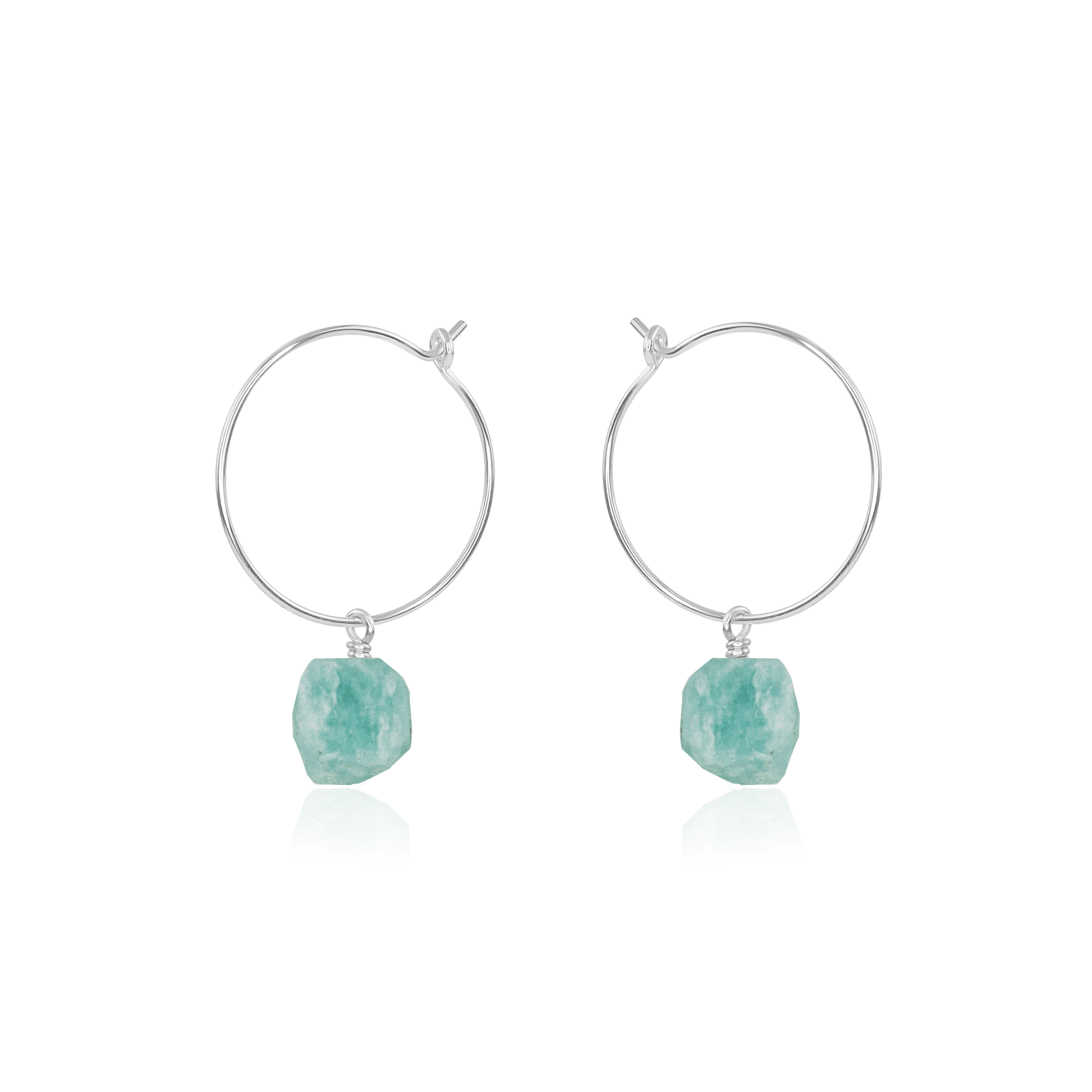 Raw Amazonite Gemstone Dangle Hoop Earrings - Raw Amazonite Gemstone Dangle Hoop Earrings - Sterling Silver - Luna Tide Handmade Crystal Jewellery