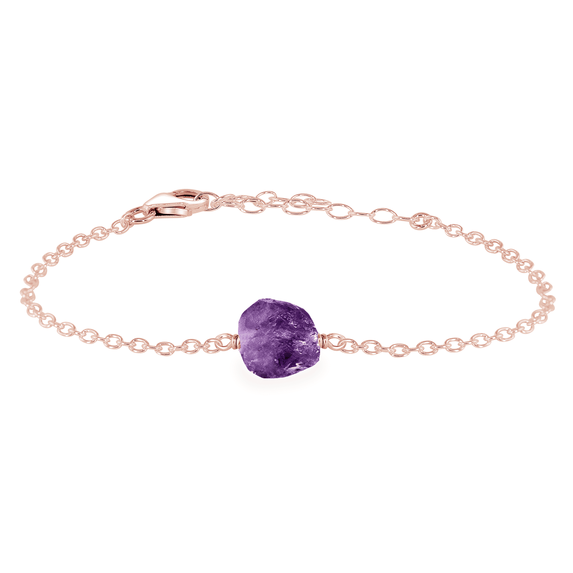 Raw Amethyst Crystal Nugget Bracelet - Raw Amethyst Crystal Nugget Bracelet - 14k Rose Gold Fill - Luna Tide Handmade Crystal Jewellery