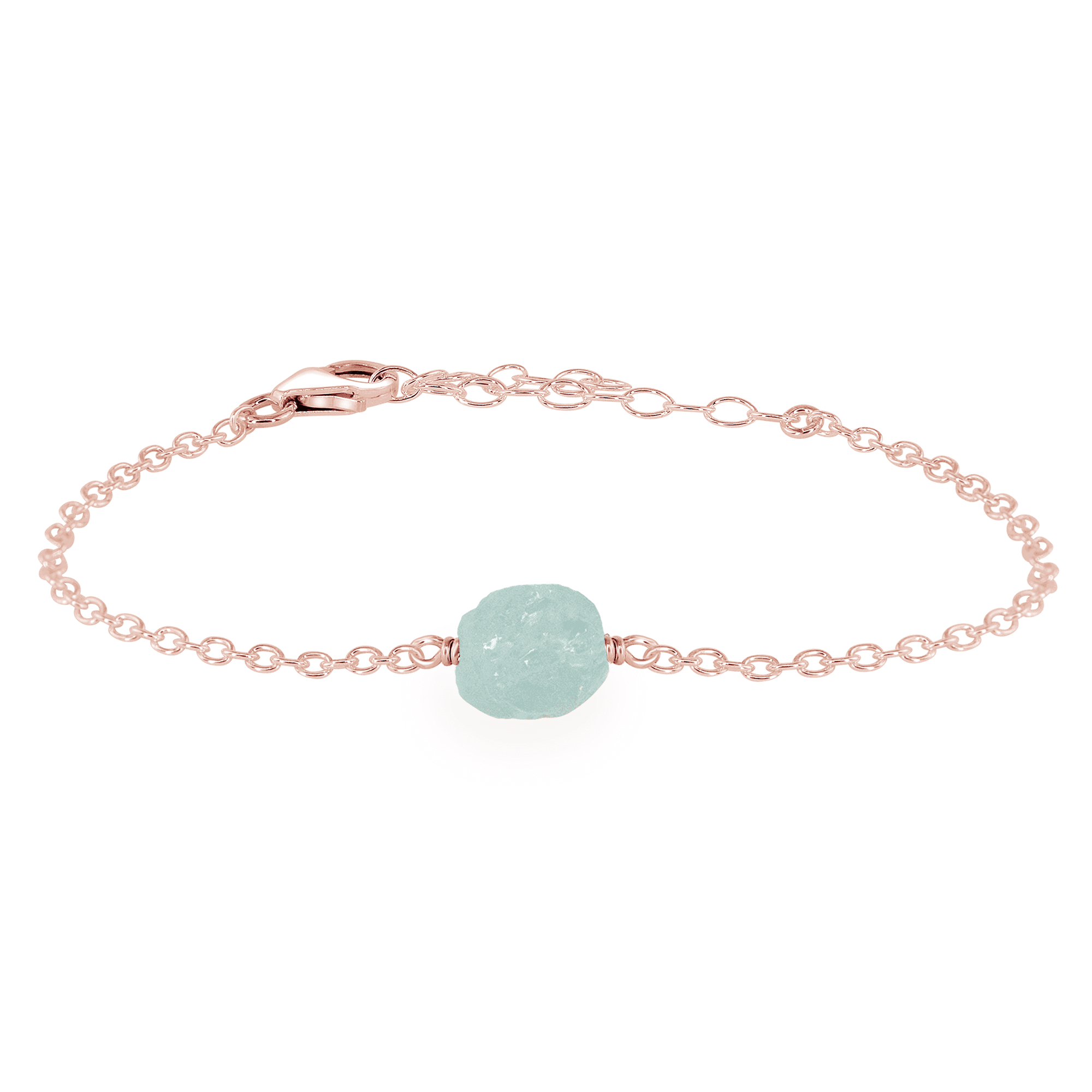 Raw Aquamarine Crystal Nugget Bracelet - Raw Aquamarine Crystal Nugget Bracelet - 14k Rose Gold Fill - Luna Tide Handmade Crystal Jewellery
