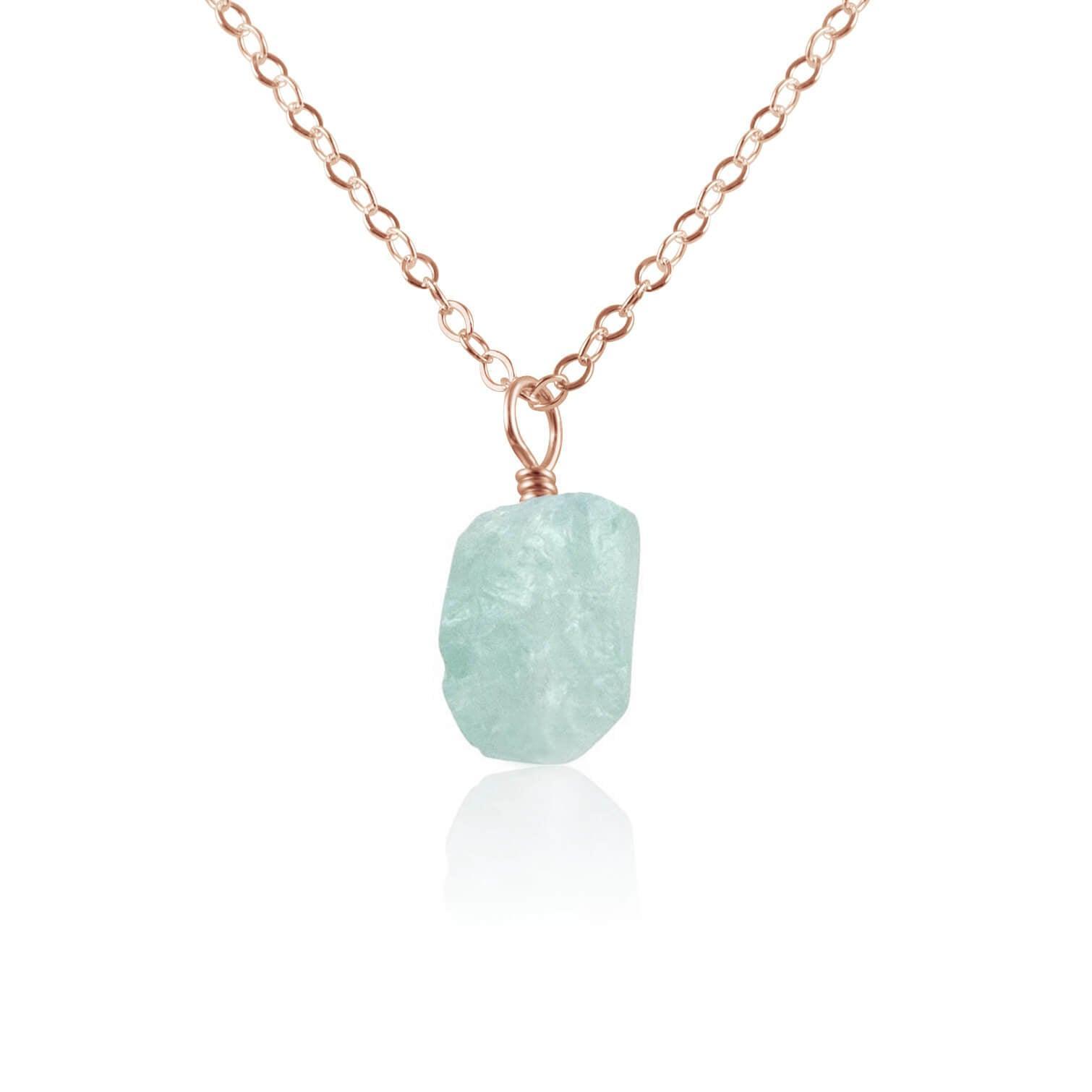 Raw Aquamarine Natural Crystal Pendant Necklace - Raw Aquamarine Natural Crystal Pendant Necklace - 14k Rose Gold Fill / Cable - Luna Tide Handmade Crystal Jewellery