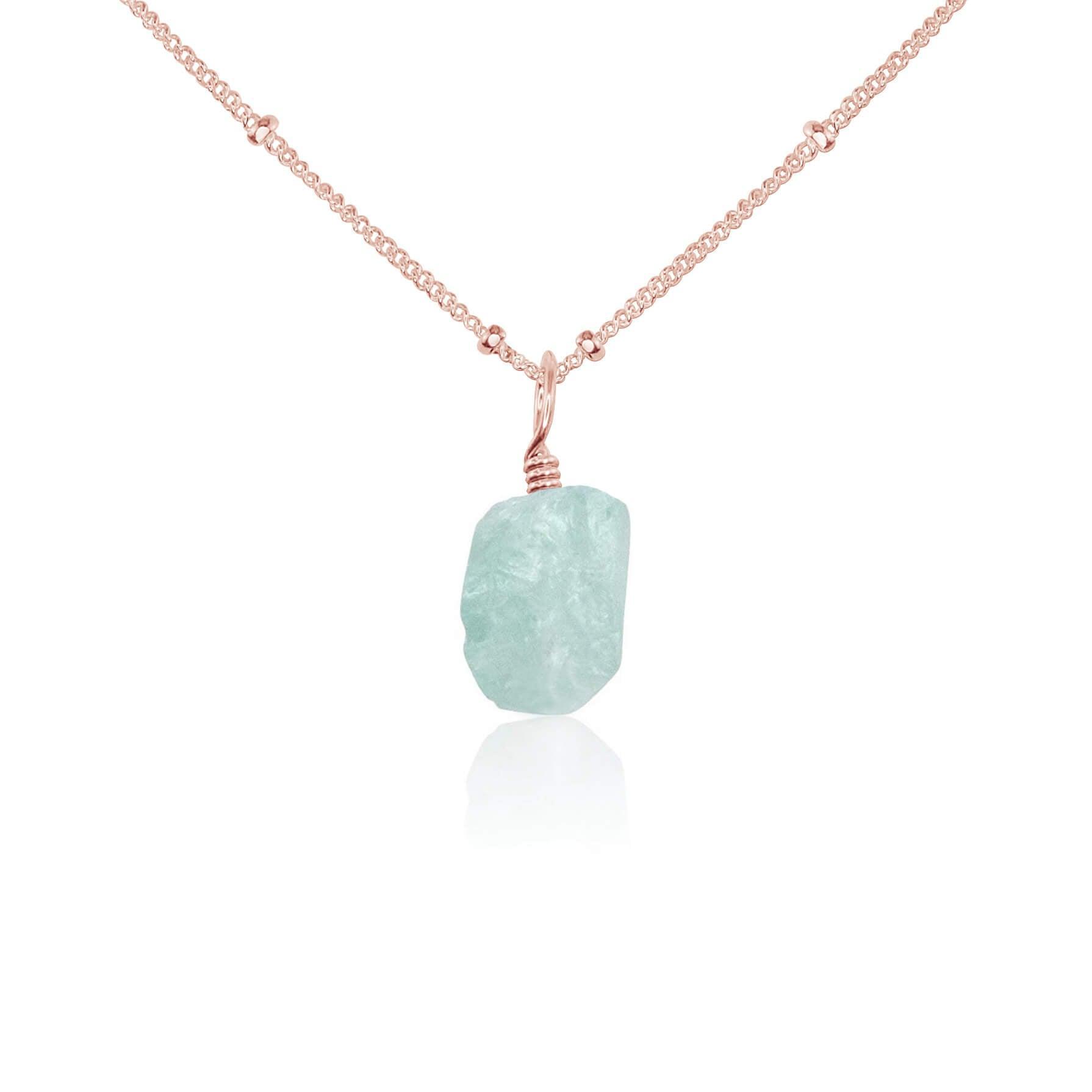 Raw Aquamarine Natural Crystal Pendant Necklace - Raw Aquamarine Natural Crystal Pendant Necklace - 14k Rose Gold Fill / Satellite - Luna Tide Handmade Crystal Jewellery