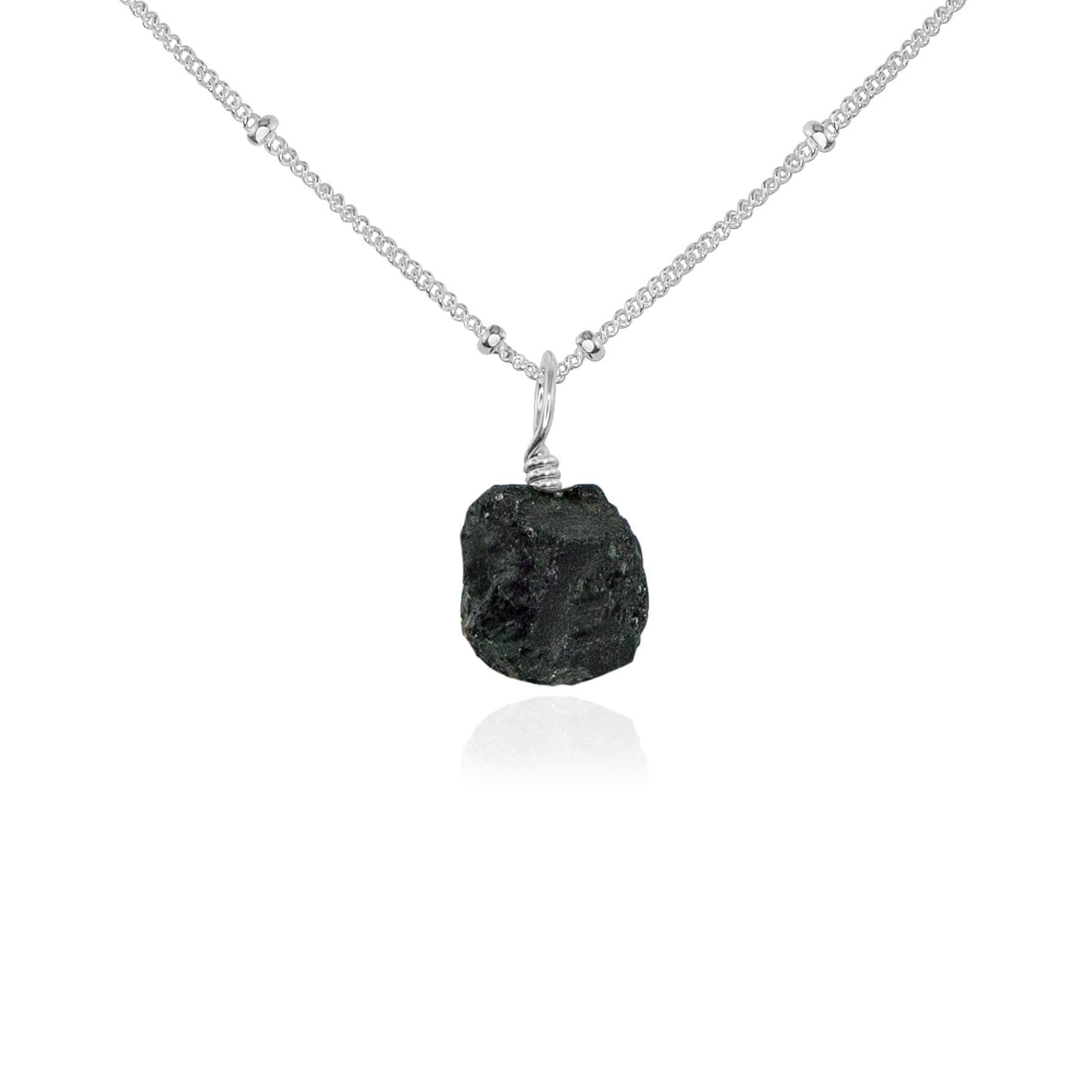 Raw Black Tourmaline Natural Crystal Pendant Necklace - Raw Black Tourmaline Natural Crystal Pendant Necklace - Sterling Silver / Satellite - Luna Tide Handmade Crystal Jewellery