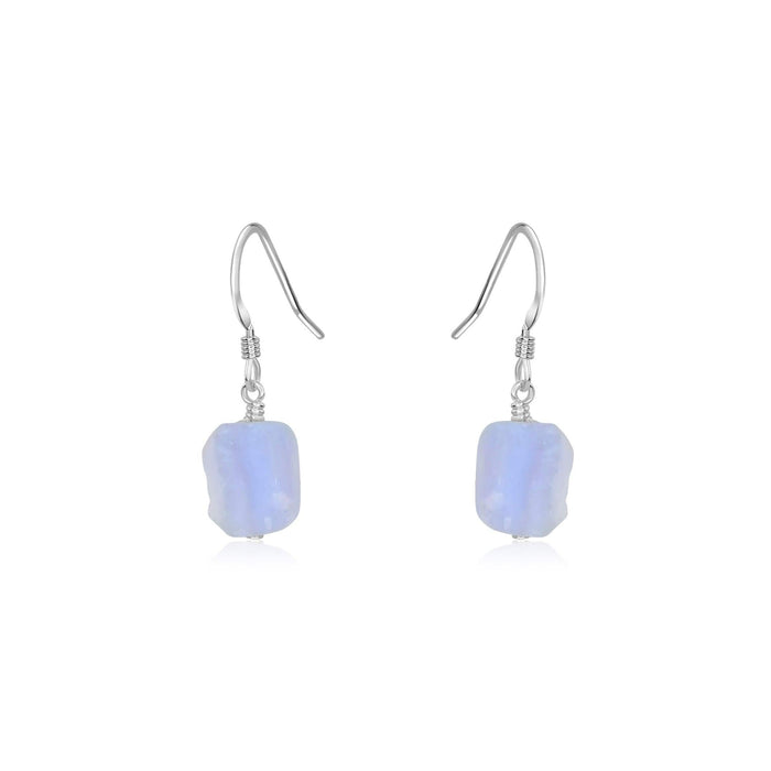 Raw Blue Lace Agate Crystal Dangle Drop Earrings - Raw Blue Lace Agate Crystal Dangle Drop Earrings - Sterling Silver - Luna Tide Handmade Crystal Jewellery