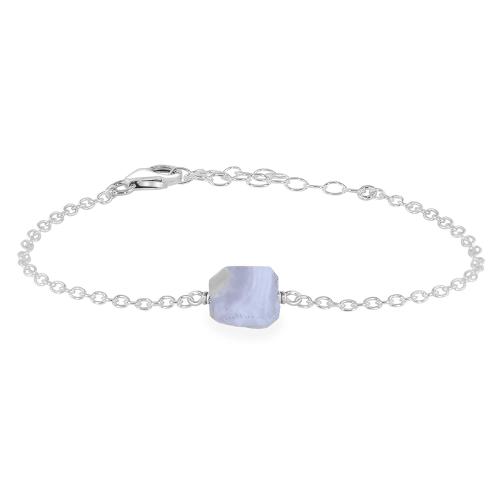 Raw Blue Lace Agate Crystal Nugget Bracelet - Raw Blue Lace Agate Crystal Nugget Bracelet - Sterling Silver - Luna Tide Handmade Crystal Jewellery