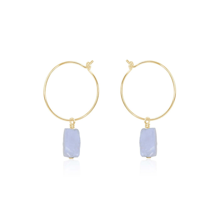 Raw Blue Lace Agate Gemstone Dangle Hoop Earrings - Raw Blue Lace Agate Gemstone Dangle Hoop Earrings - 14k Gold Fill - Luna Tide Handmade Crystal Jewellery