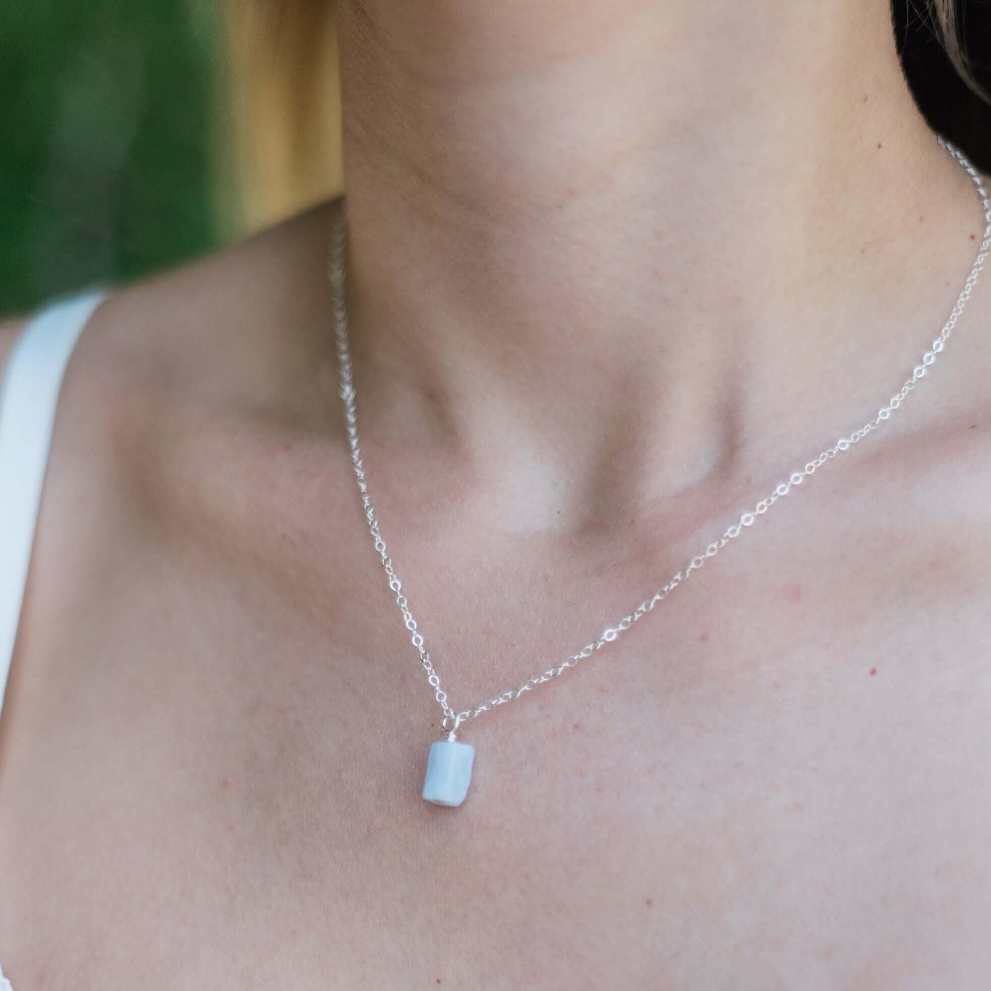 Raw Blue Lace Agate Natural Crystal Pendant Necklace - Raw Blue Lace Agate Natural Crystal Pendant Necklace - Sterling Silver / Satellite - Luna Tide Handmade Crystal Jewellery