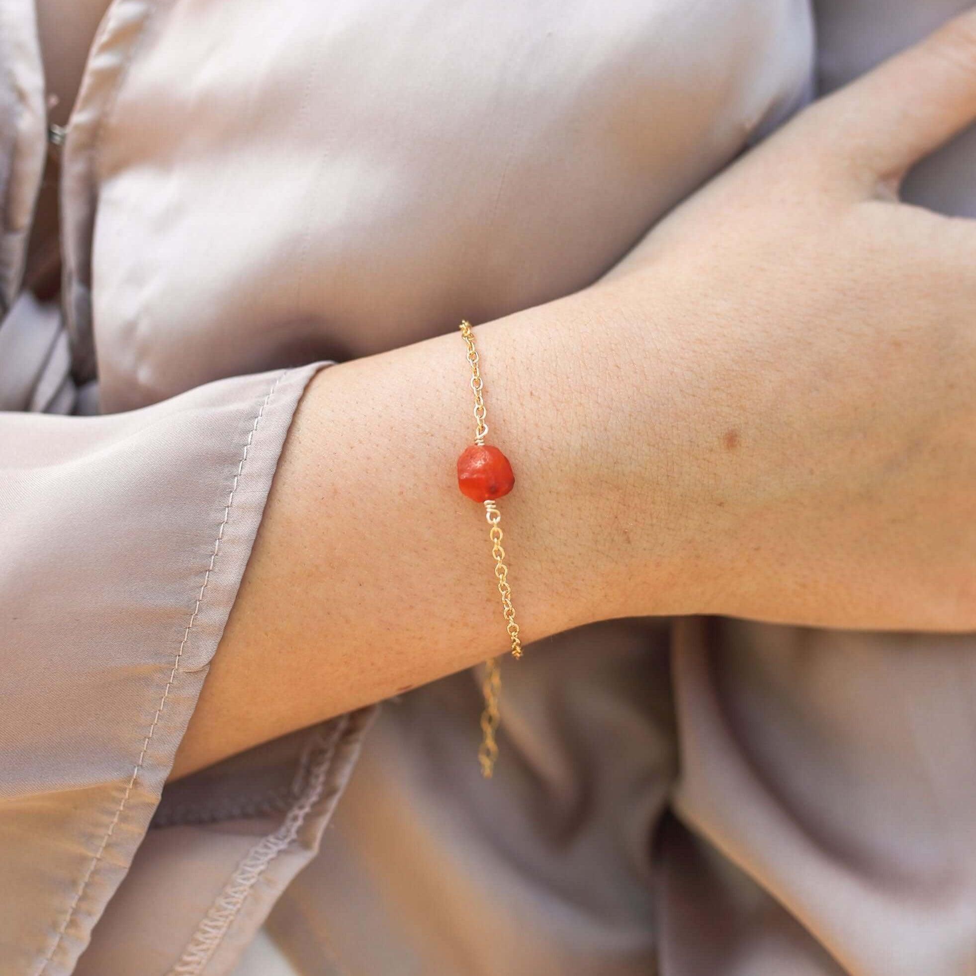 Raw Carnelian Crystal Nugget Bracelet - Raw Carnelian Crystal Nugget Bracelet - Sterling Silver - Luna Tide Handmade Crystal Jewellery