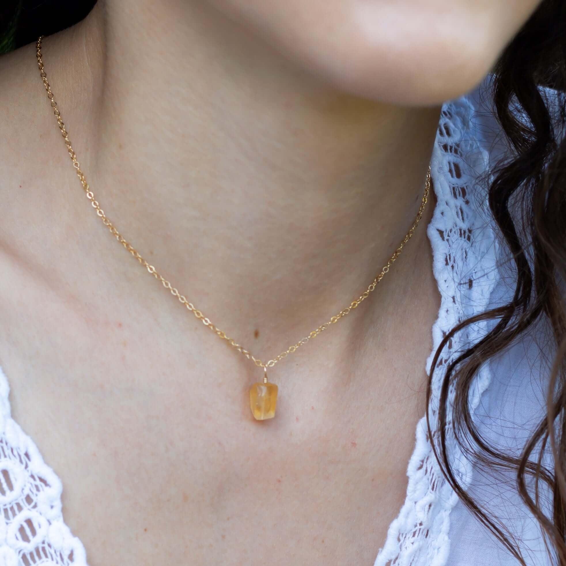 Raw Citrine Natural Crystal Pendant Necklace - Raw Citrine Natural Crystal Pendant Necklace - 14k Gold Fill / Satellite - Luna Tide Handmade Crystal Jewellery