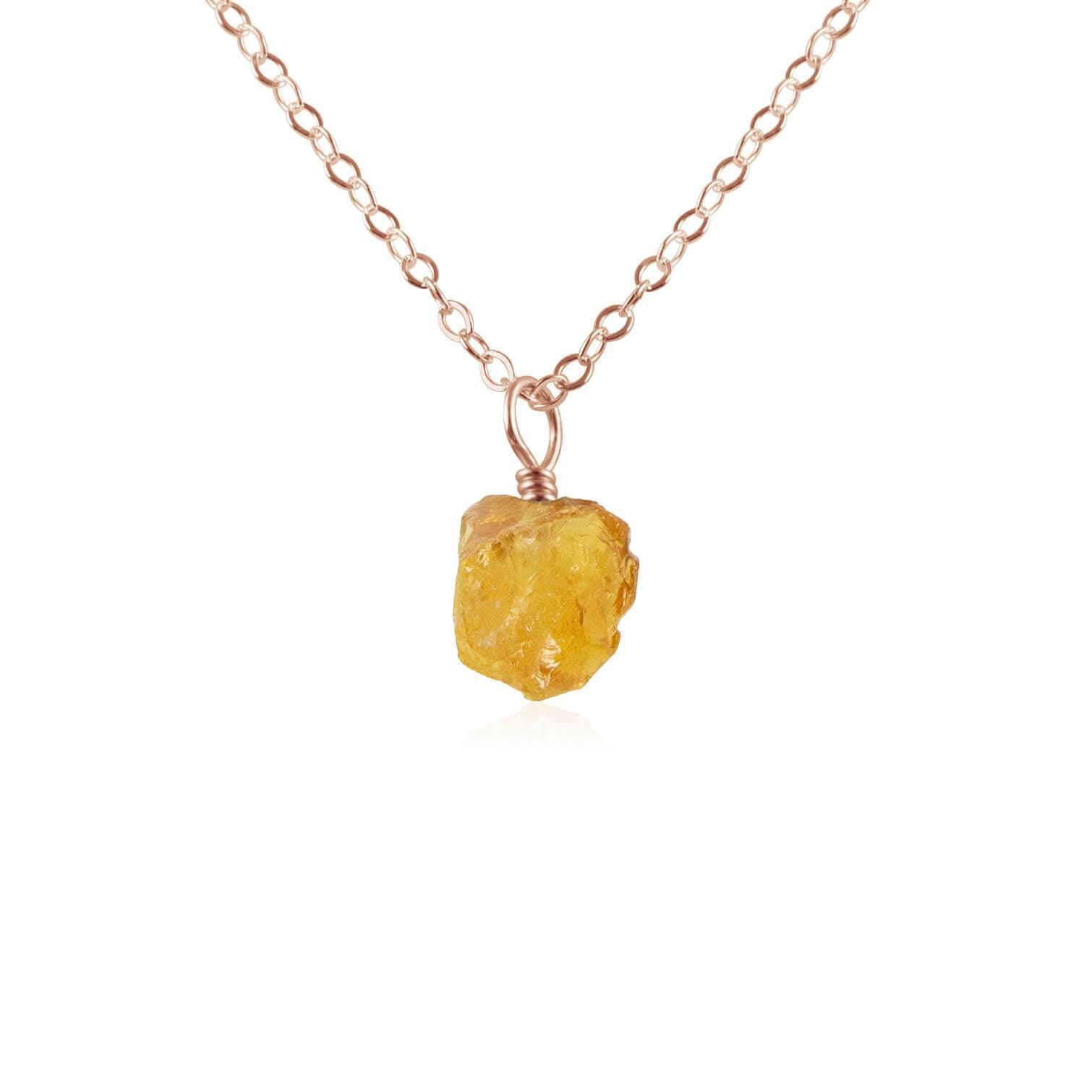 Raw Citrine Natural Crystal Pendant Necklace - Raw Citrine Natural Crystal Pendant Necklace - 14k Rose Gold Fill / Cable - Luna Tide Handmade Crystal Jewellery
