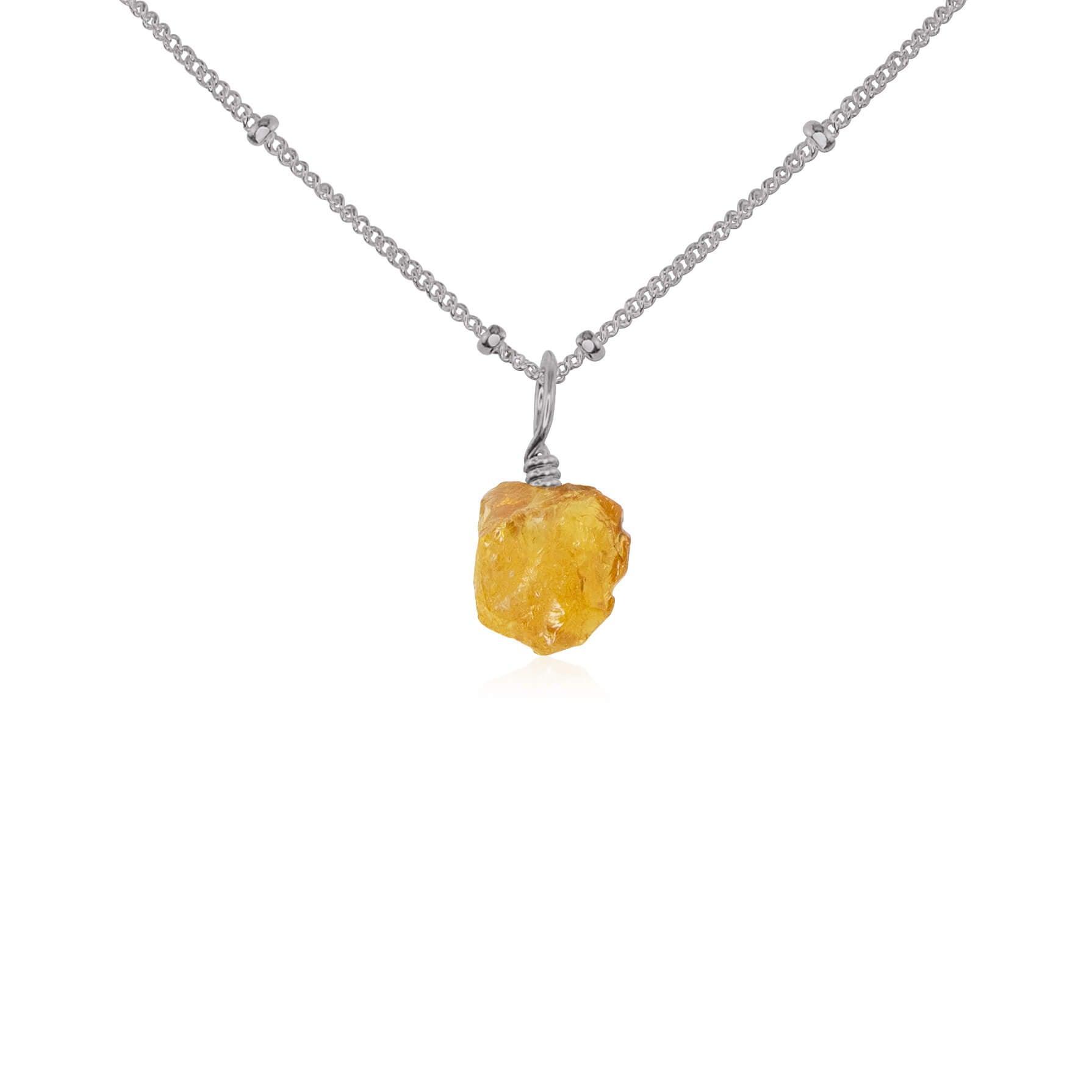 Raw Citrine Natural Crystal Pendant Necklace - Raw Citrine Natural Crystal Pendant Necklace - Stainless Steel / Satellite - Luna Tide Handmade Crystal Jewellery
