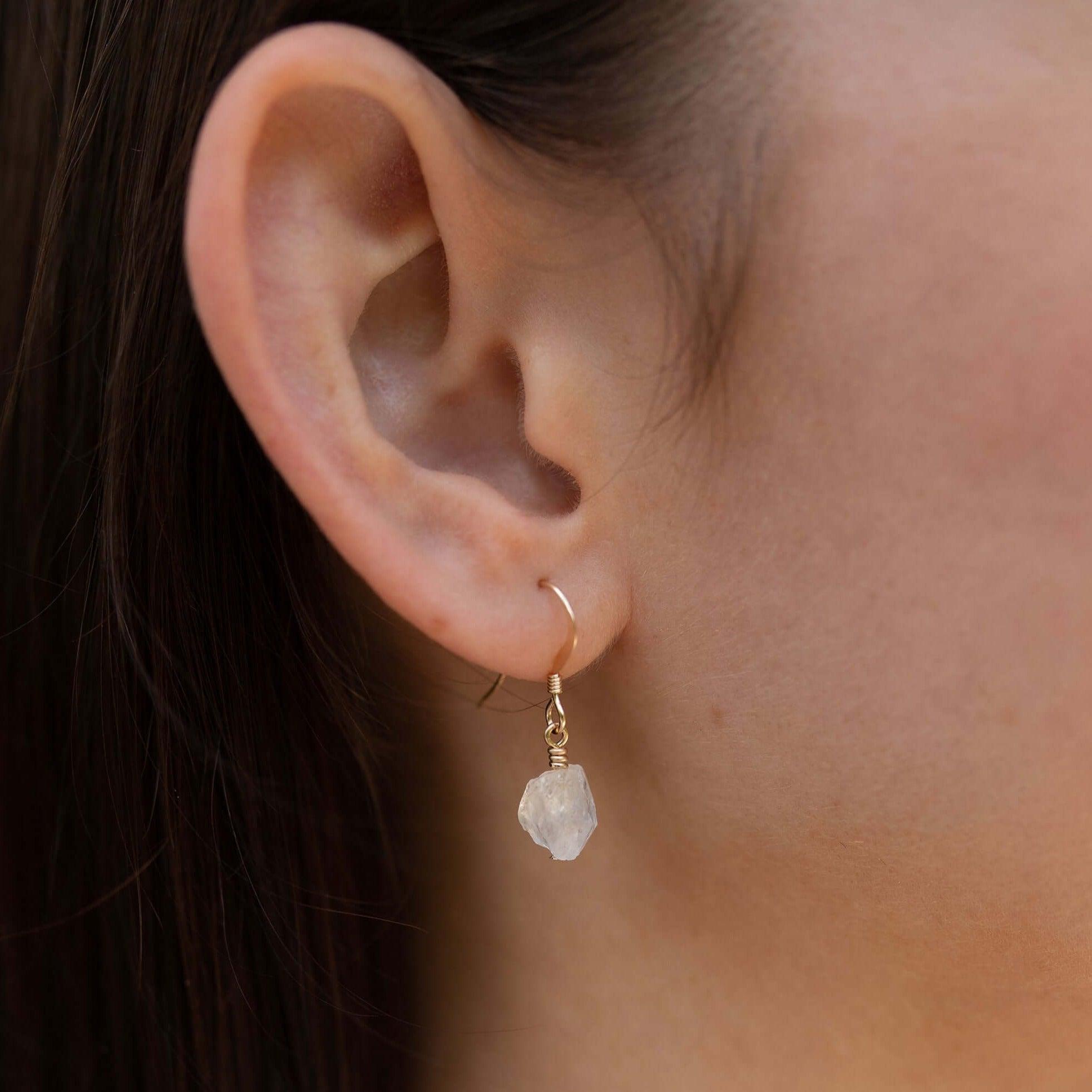 Raw Clear Crystal Quartz Crystal Dangle Drop Earrings - Raw Clear Crystal Quartz Crystal Dangle Drop Earrings - 14k Gold Fill - Luna Tide Handmade Crystal Jewellery