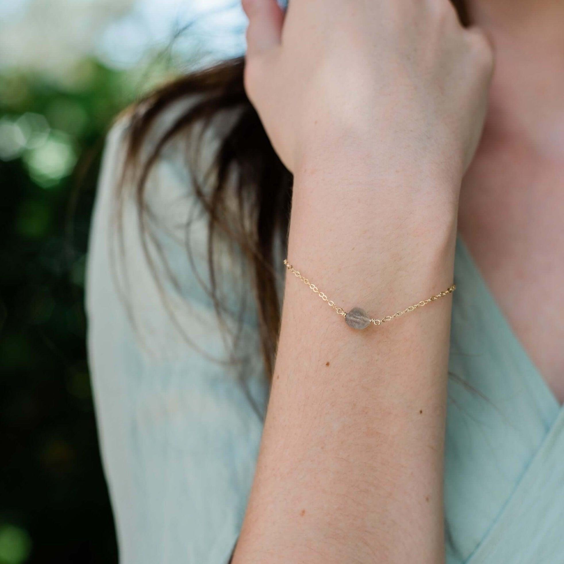 Raw Labradorite Crystal Nugget Bracelet - Raw Labradorite Crystal Nugget Bracelet - 14k Gold Fill - Luna Tide Handmade Crystal Jewellery