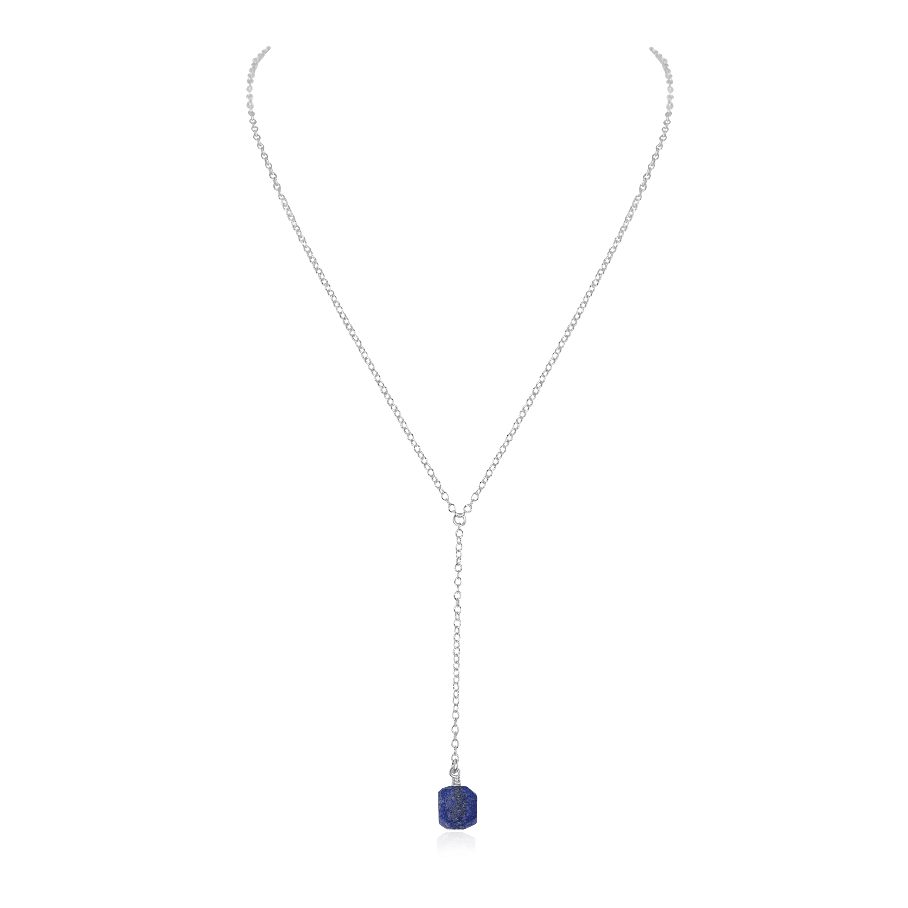 Raw Lapis Lazuli Crystal Lariat Necklace - Raw Lapis Lazuli Crystal Lariat Necklace - Sterling Silver - Luna Tide Handmade Crystal Jewellery