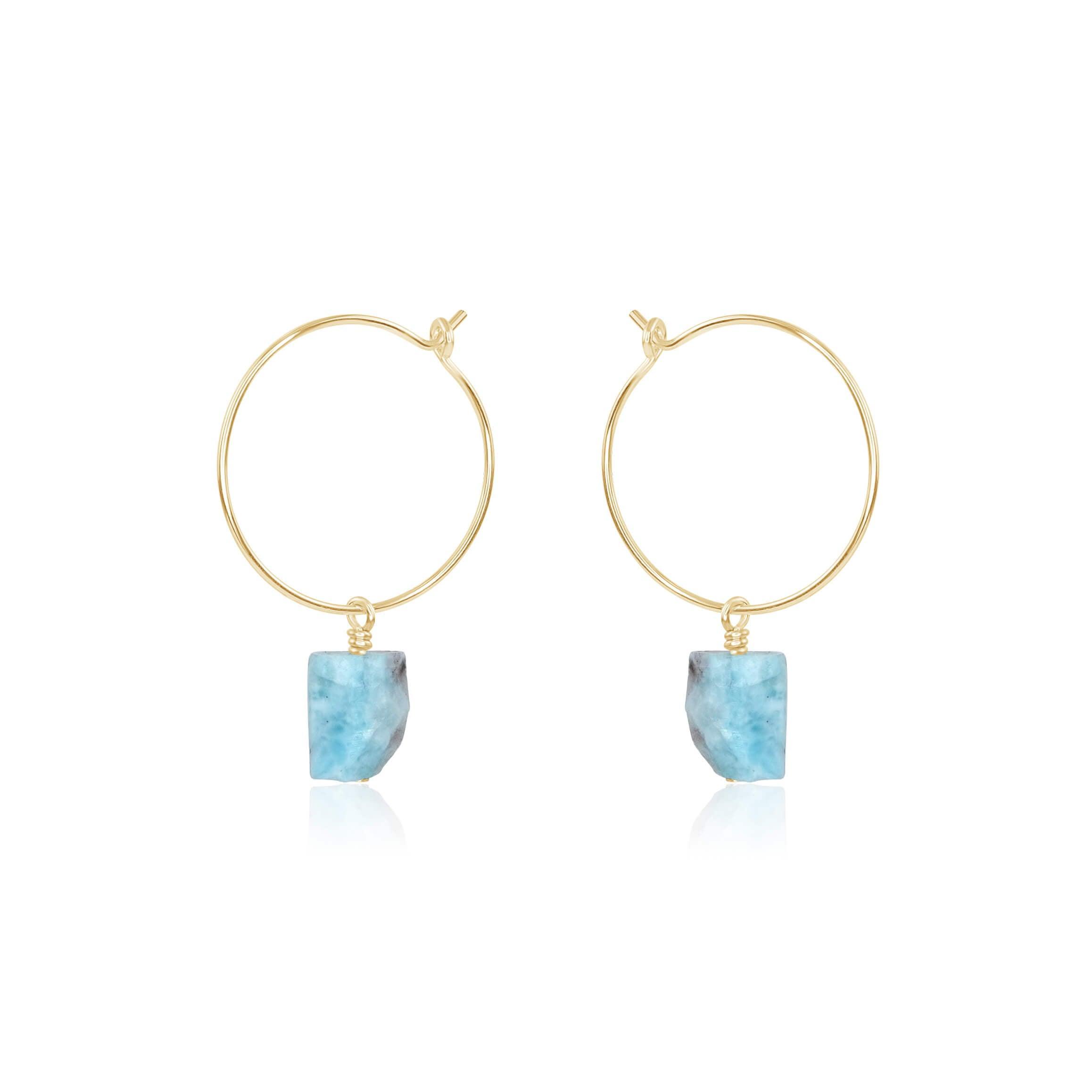 Raw Larimar Gemstone Dangle Hoop Earrings - Raw Larimar Gemstone Dangle Hoop Earrings - 14k Gold Fill - Luna Tide Handmade Crystal Jewellery