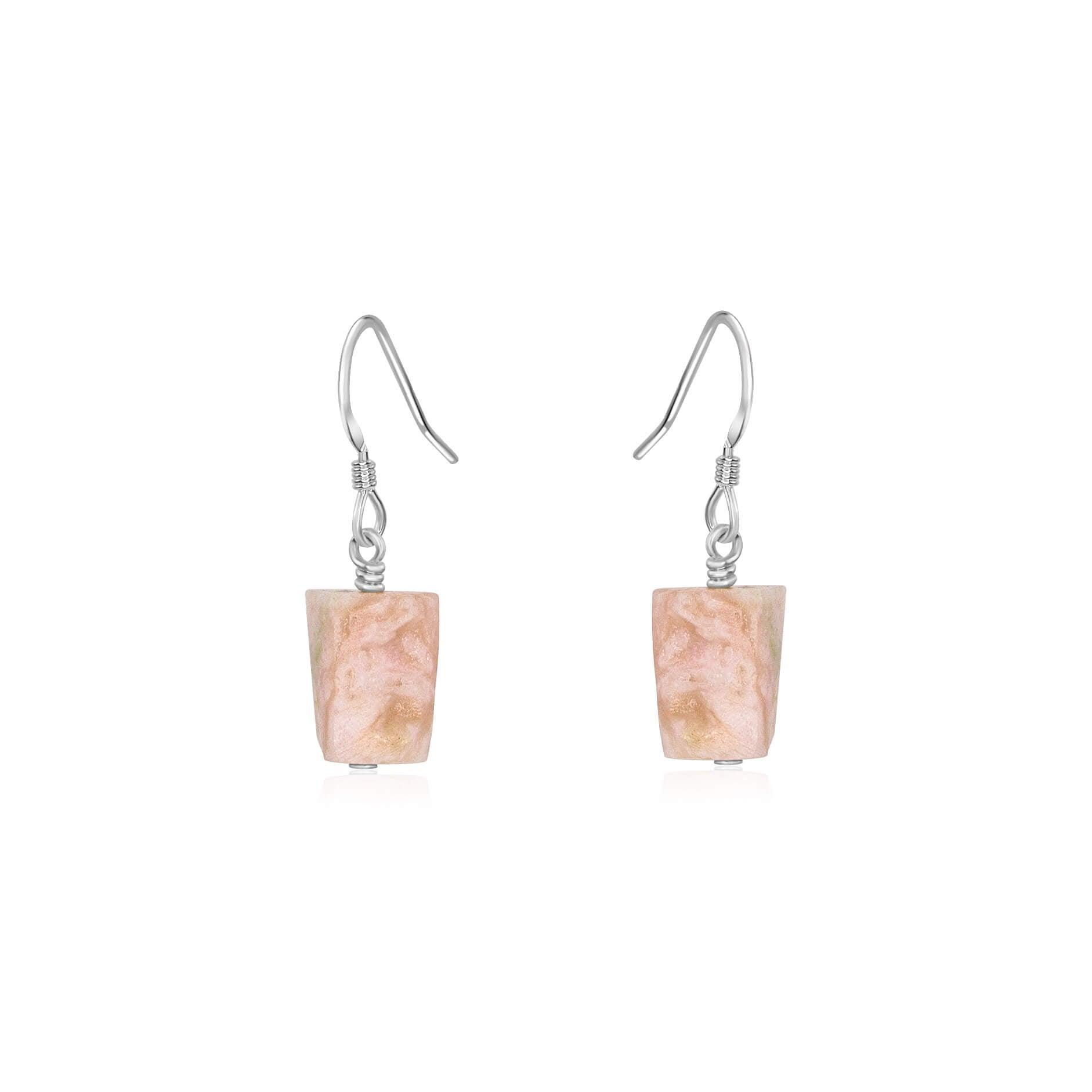 Raw Pink Peruvian Opal Crystal Dangle Drop Earrings - Raw Pink Peruvian Opal Crystal Dangle Drop Earrings - Sterling Silver - Luna Tide Handmade Crystal Jewellery