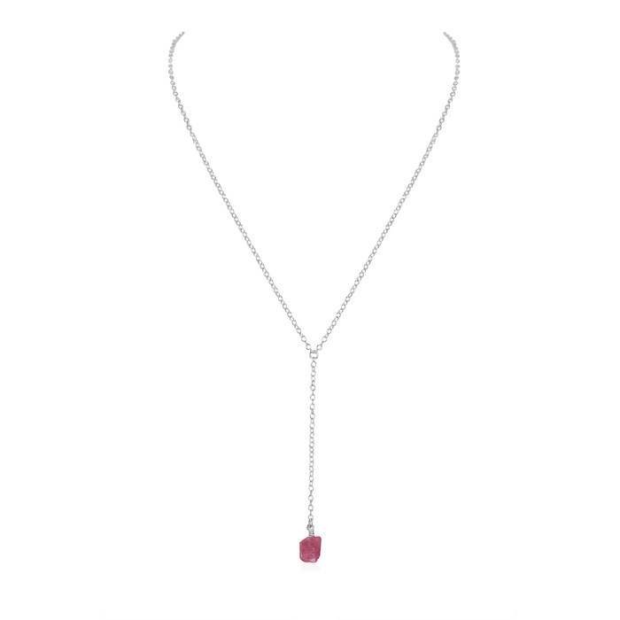 Raw Pink Tourmaline Crystal Lariat Necklace - Raw Pink Tourmaline Crystal Lariat Necklace - Sterling Silver - Luna Tide Handmade Crystal Jewellery