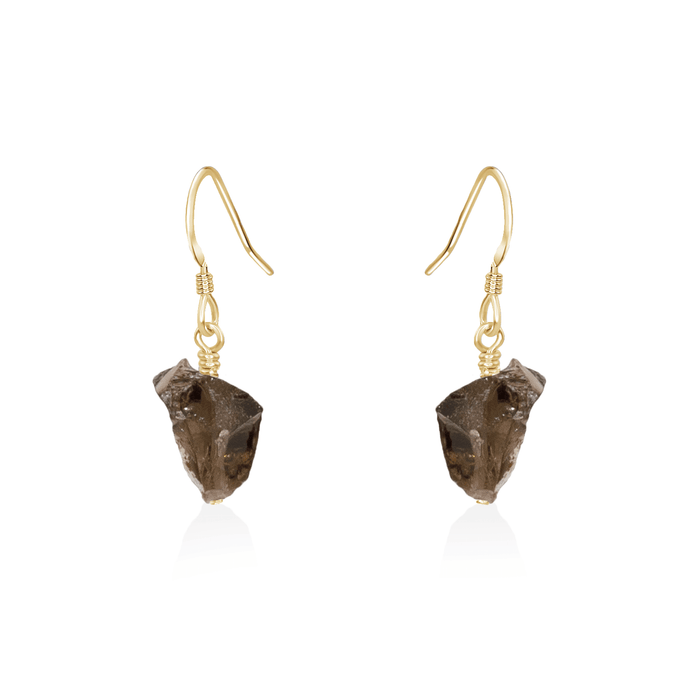 Raw Smoky Quartz Crystal Dangle Drop Earrings - Raw Smoky Quartz Crystal Dangle Drop Earrings - 14k Gold Fill - Luna Tide Handmade Crystal Jewellery