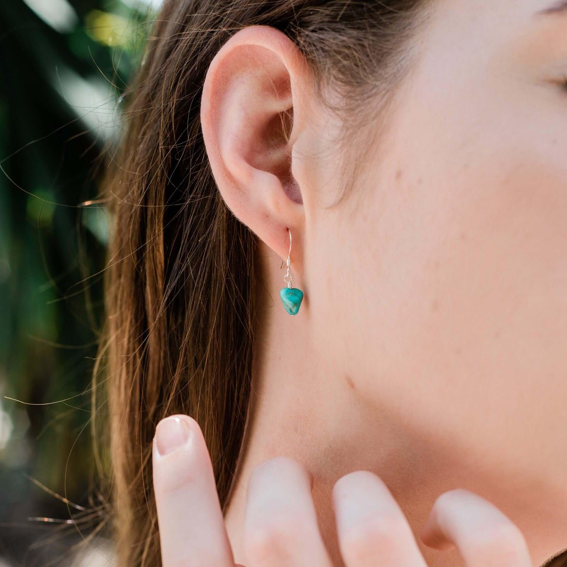 Raw Turquoise Crystal Dangle Drop Earrings - Raw Turquoise Crystal Dangle Drop Earrings - Sterling Silver - Luna Tide Handmade Crystal Jewellery