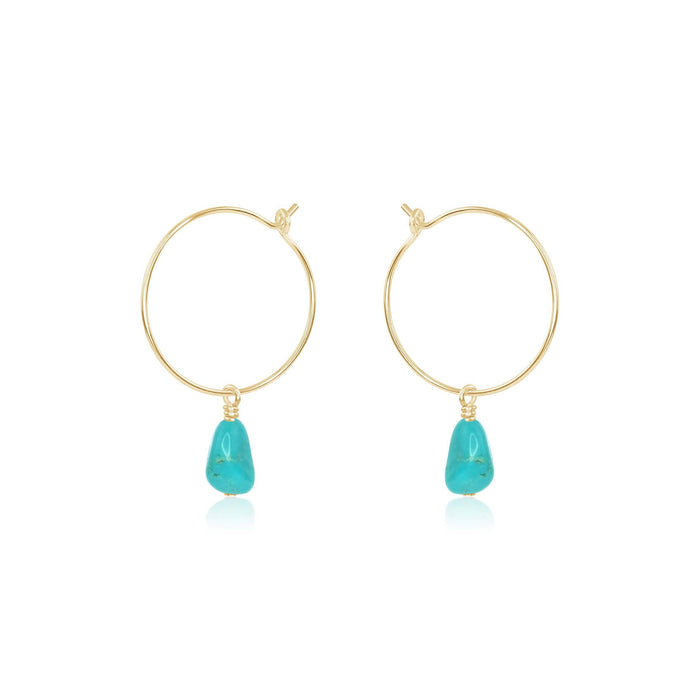 Raw Turquoise Gemstone Dangle Hoop Earrings - Raw Turquoise Gemstone Dangle Hoop Earrings - 14k Gold Fill - Luna Tide Handmade Crystal Jewellery