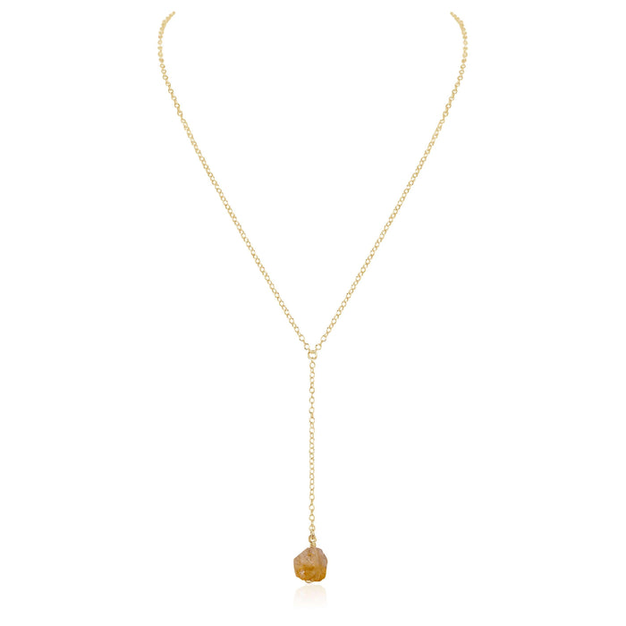 Raw Yellow Citrine Crystal Lariat Necklace - Raw Yellow Citrine Crystal Lariat Necklace - 14k Gold Fill - Luna Tide Handmade Crystal Jewellery