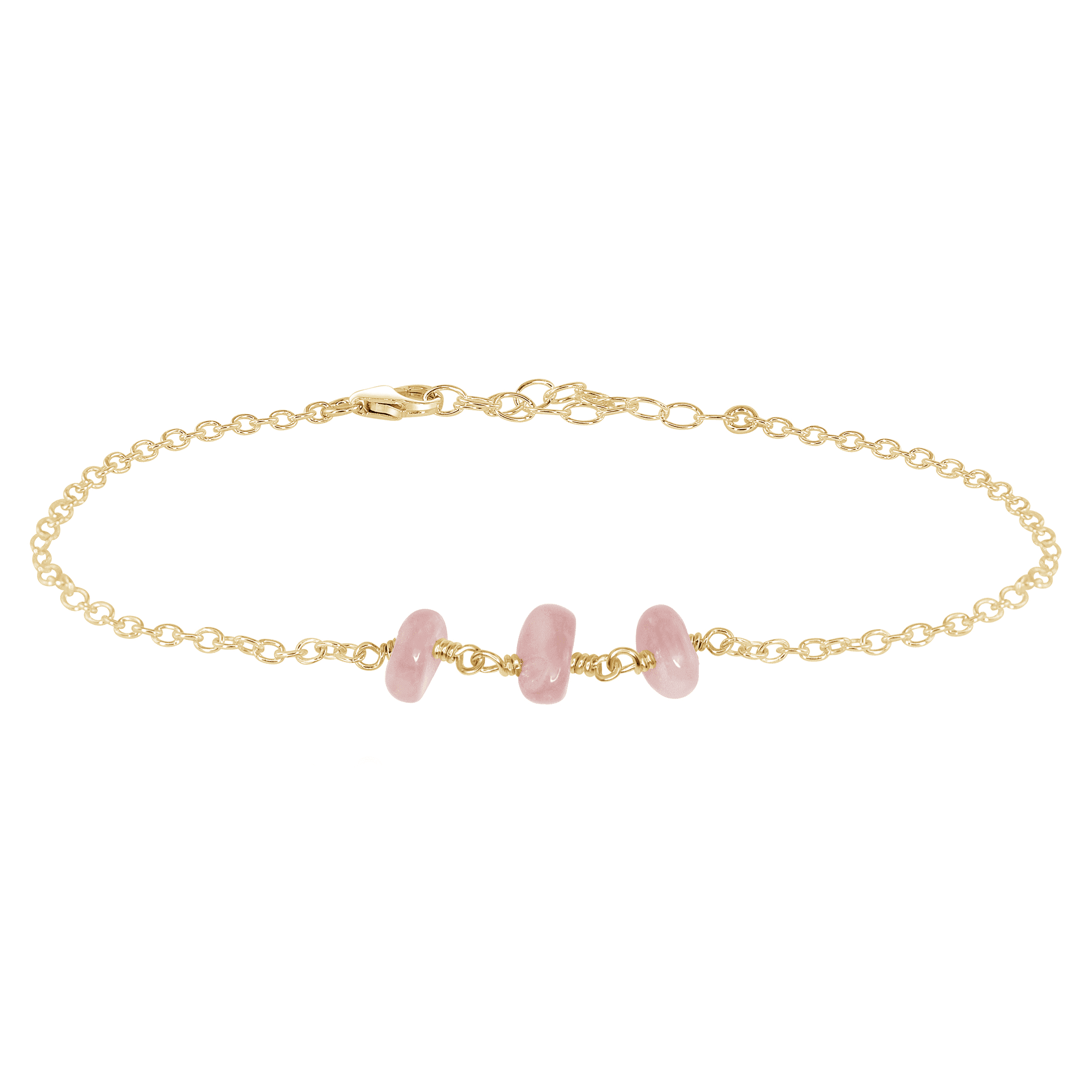 Rose Quartz Beaded Chain Anklet - Rose Quartz Beaded Chain Anklet - 14k Gold Fill - Luna Tide Handmade Crystal Jewellery