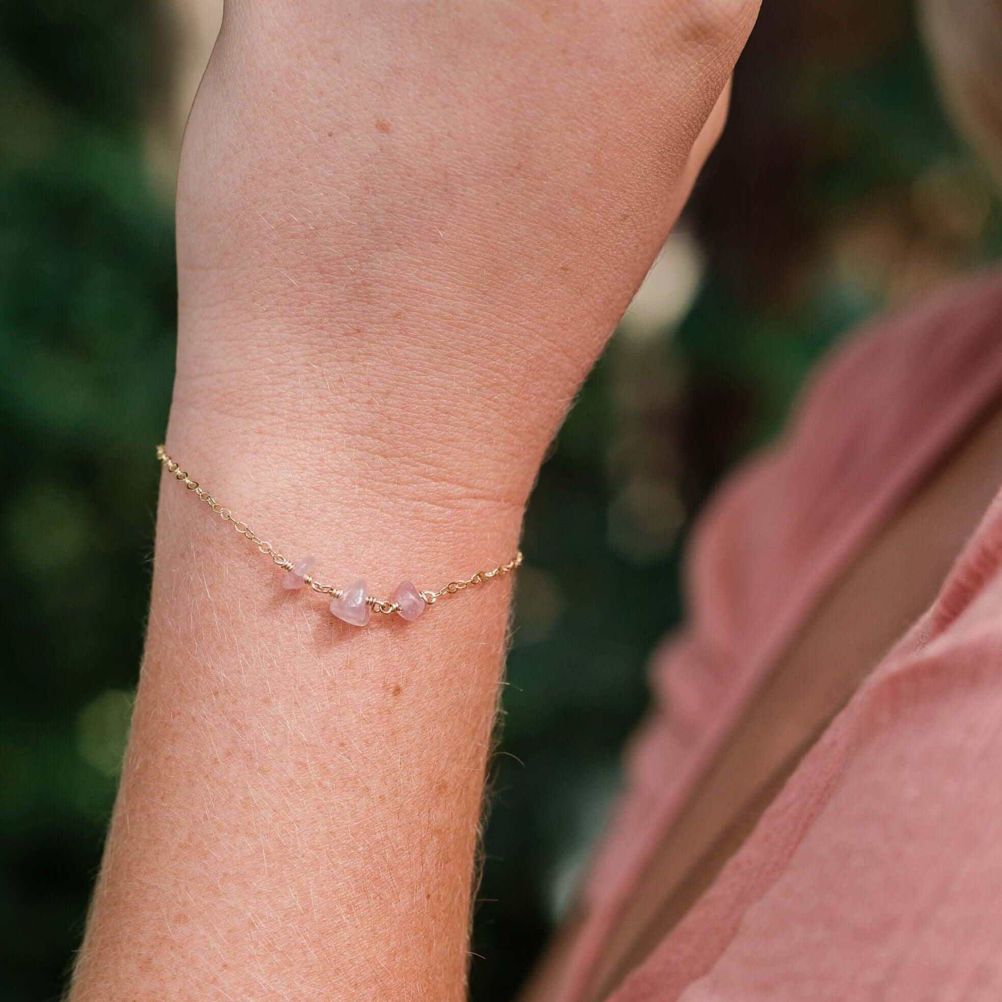 Rose Quartz Beaded Chain Bracelet - Rose Quartz Beaded Chain Bracelet - Sterling Silver - Luna Tide Handmade Crystal Jewellery