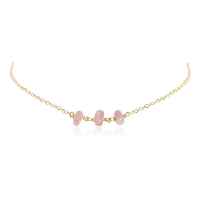 Rose Quartz Beaded Chain Choker Necklace - Rose Quartz Beaded Chain Choker Necklace - 14k Gold Fill - Luna Tide Handmade Crystal Jewellery