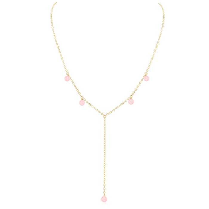 Rose Quartz Boho Lariat Necklace - Rose Quartz Boho Lariat Necklace - 14k Gold Fill - Luna Tide Handmade Crystal Jewellery