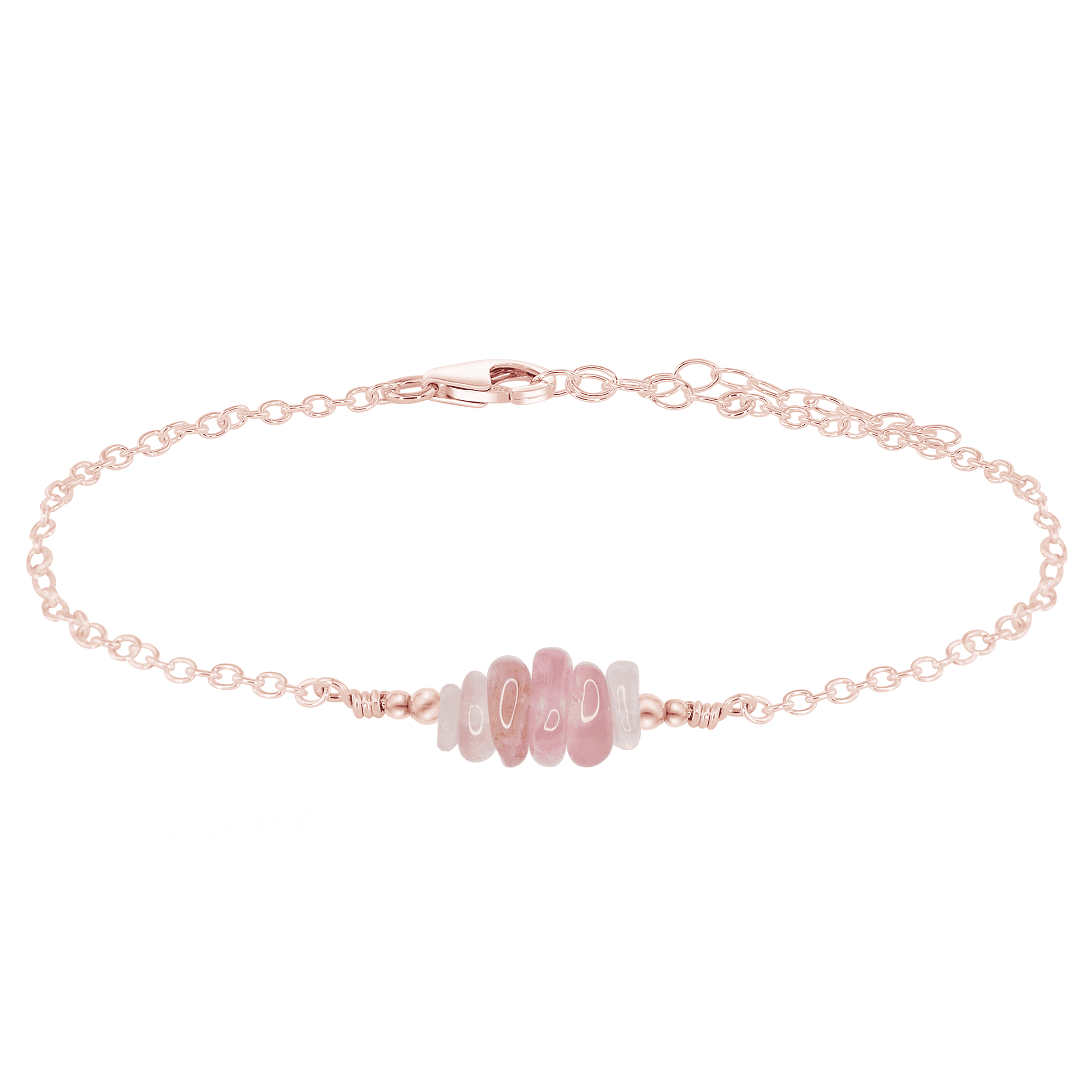 Rose quartz Chip Bead Bar Anklet - Rose quartz Chip Bead Bar Anklet - 14k Rose Gold Fill - Luna Tide Handmade Crystal Jewellery