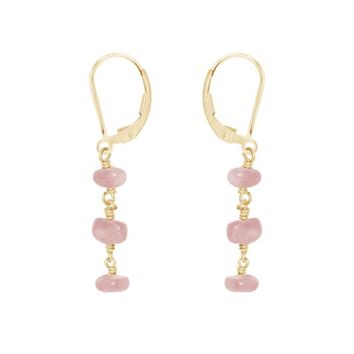 Rose Quartz Crystal Beaded Chain Dangle Leverback Earrings - Rose Quartz Crystal Beaded Chain Dangle Leverback Earrings - 14k Gold Fill - Luna Tide Handmade Crystal Jewellery