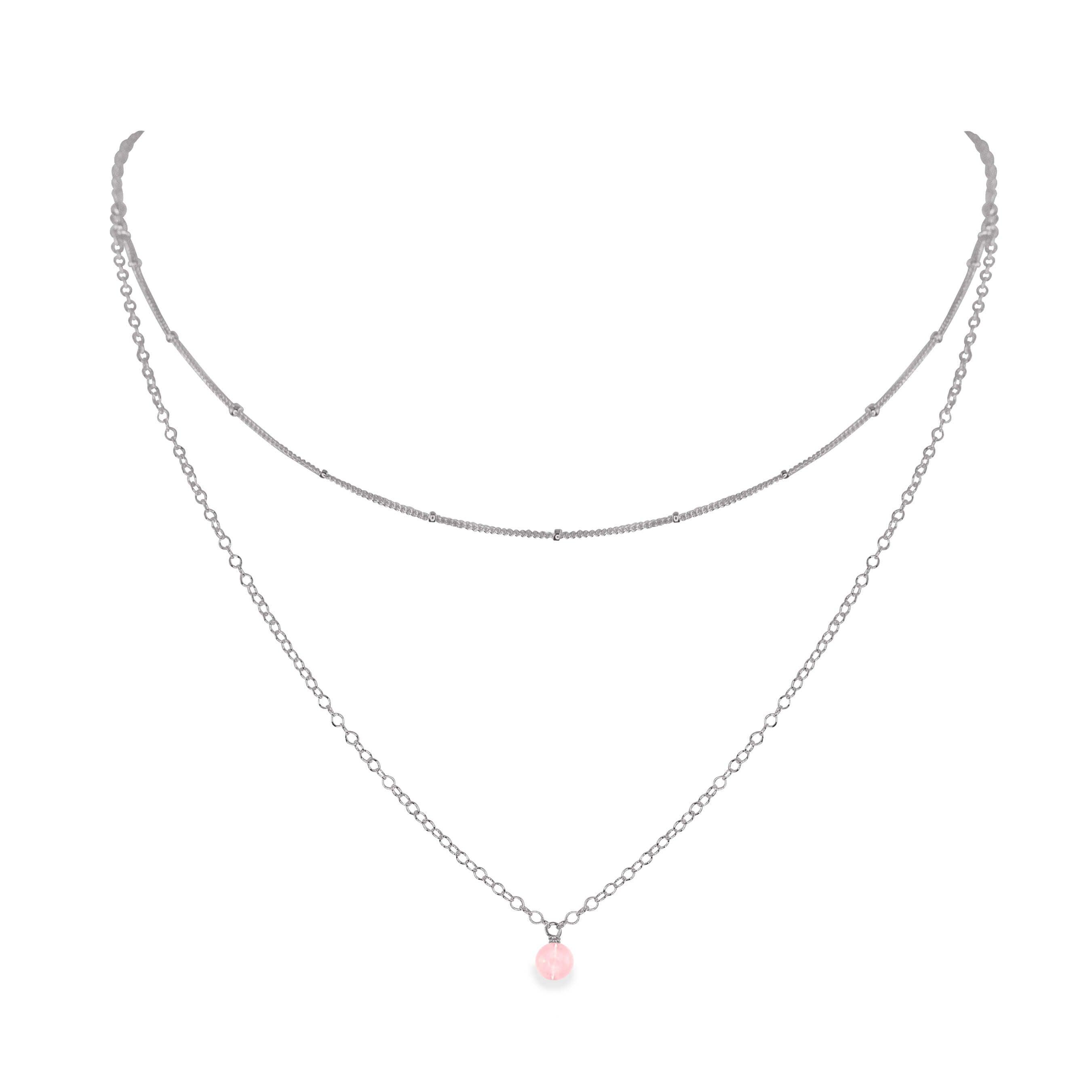Rose Quartz Gemstone Chain Layered Choker Necklace - Rose Quartz Gemstone Chain Layered Choker Necklace - Stainless Steel - Luna Tide Handmade Crystal Jewellery