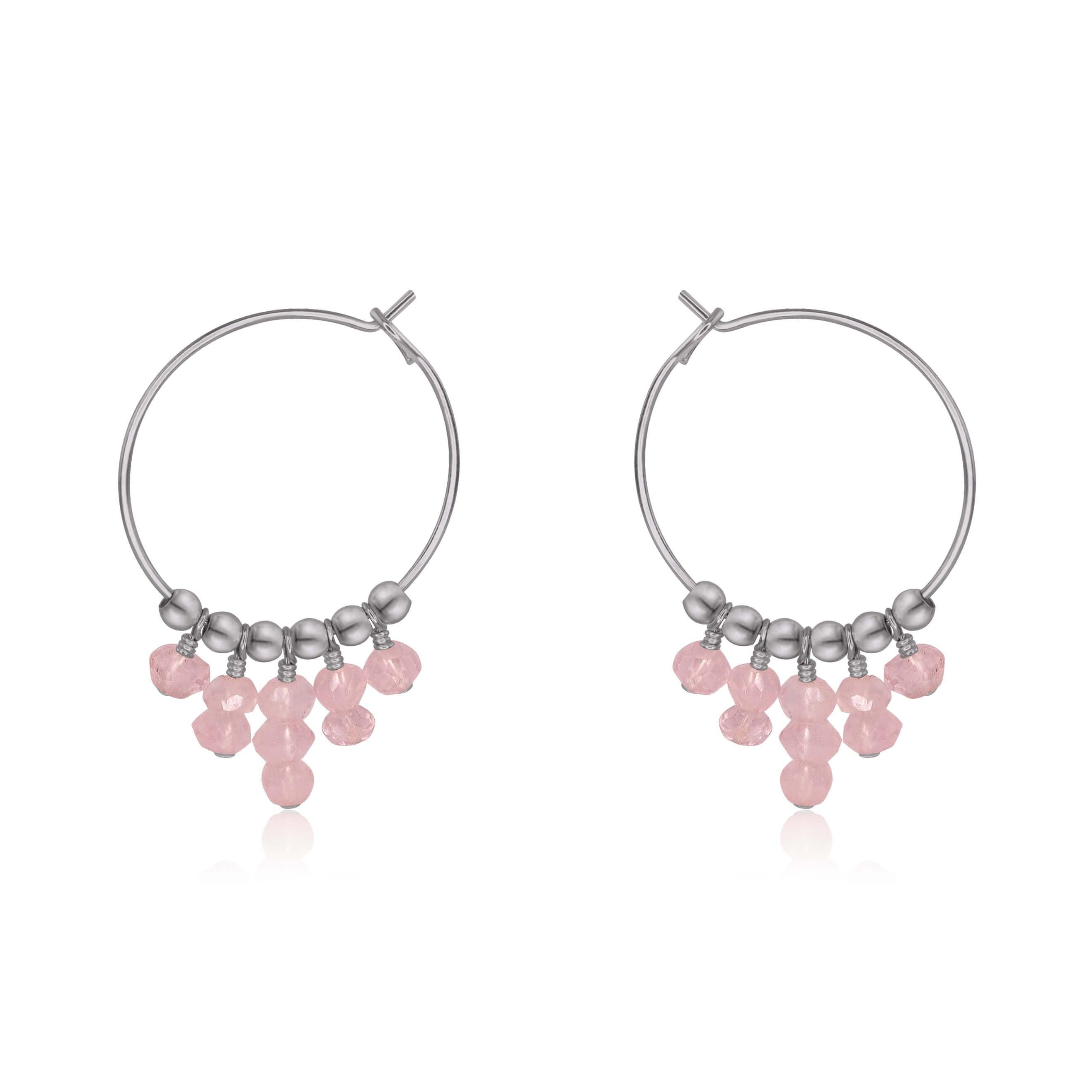Rose Quartz Statement Hoop Earrings - Rose Quartz Statement Hoop Earrings - Stainless Steel - Luna Tide Handmade Crystal Jewellery
