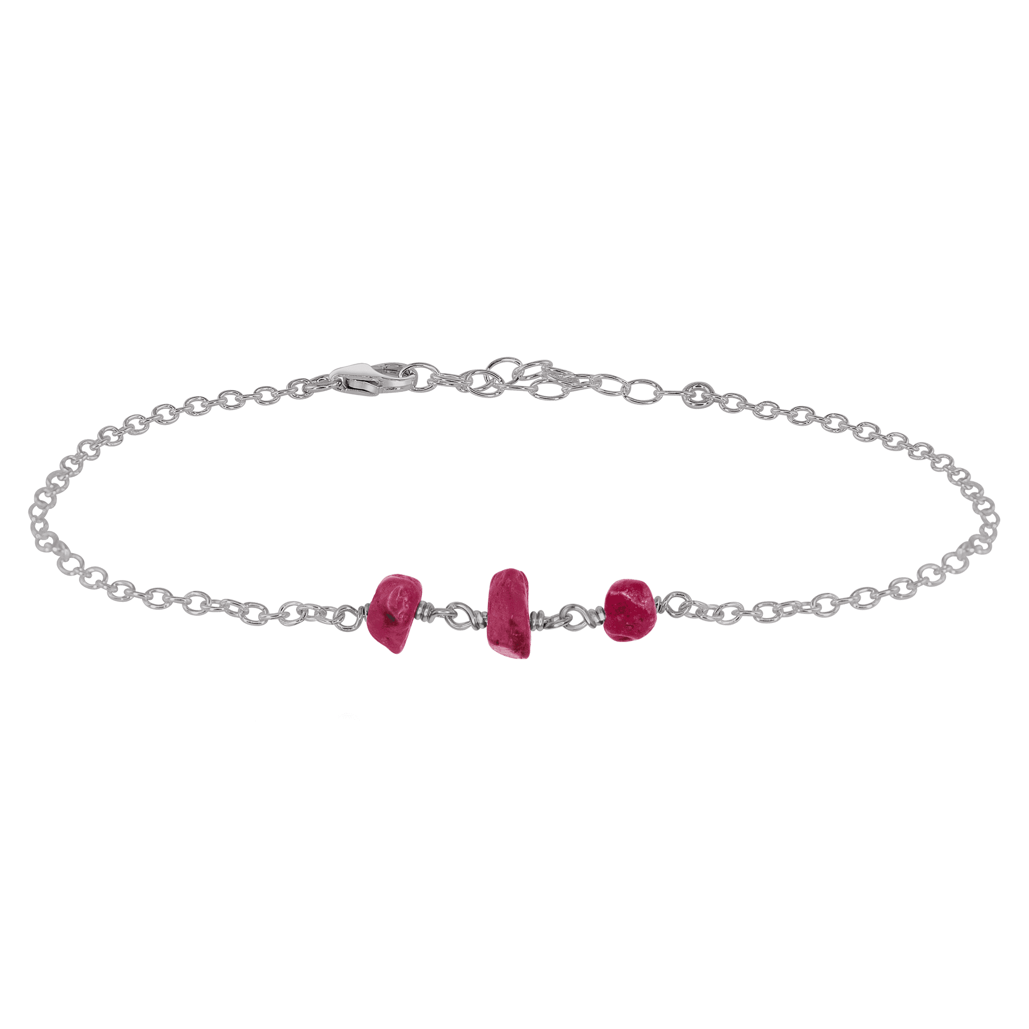 Ruby Beaded Chain Anklet - Ruby Beaded Chain Anklet - Stainless Steel - Luna Tide Handmade Crystal Jewellery