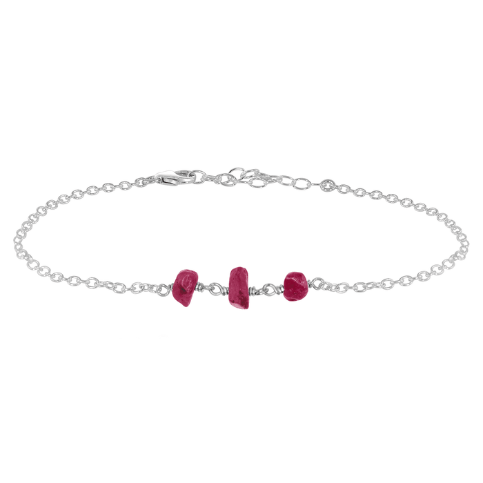 Ruby Beaded Chain Anklet - Ruby Beaded Chain Anklet - Sterling Silver - Luna Tide Handmade Crystal Jewellery