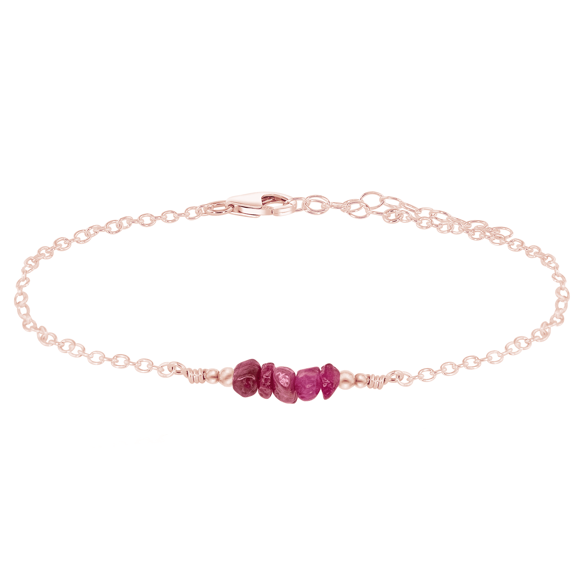 Ruby Chip Bead Bar Anklet - Ruby Chip Bead Bar Anklet - 14k Rose Gold Fill - Luna Tide Handmade Crystal Jewellery