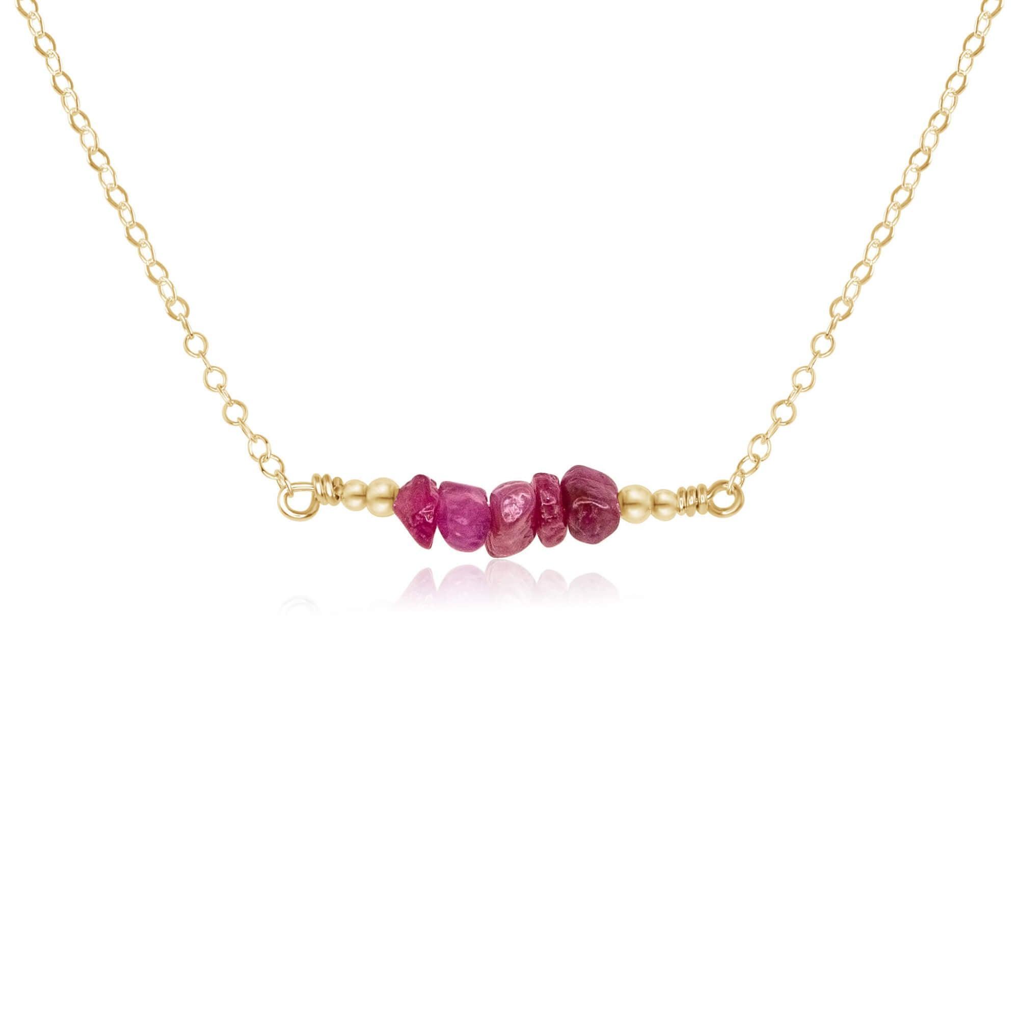 Ruby Chip Bead Bar Necklace - Ruby Chip Bead Bar Necklace - 14k Gold Fill - Luna Tide Handmade Crystal Jewellery