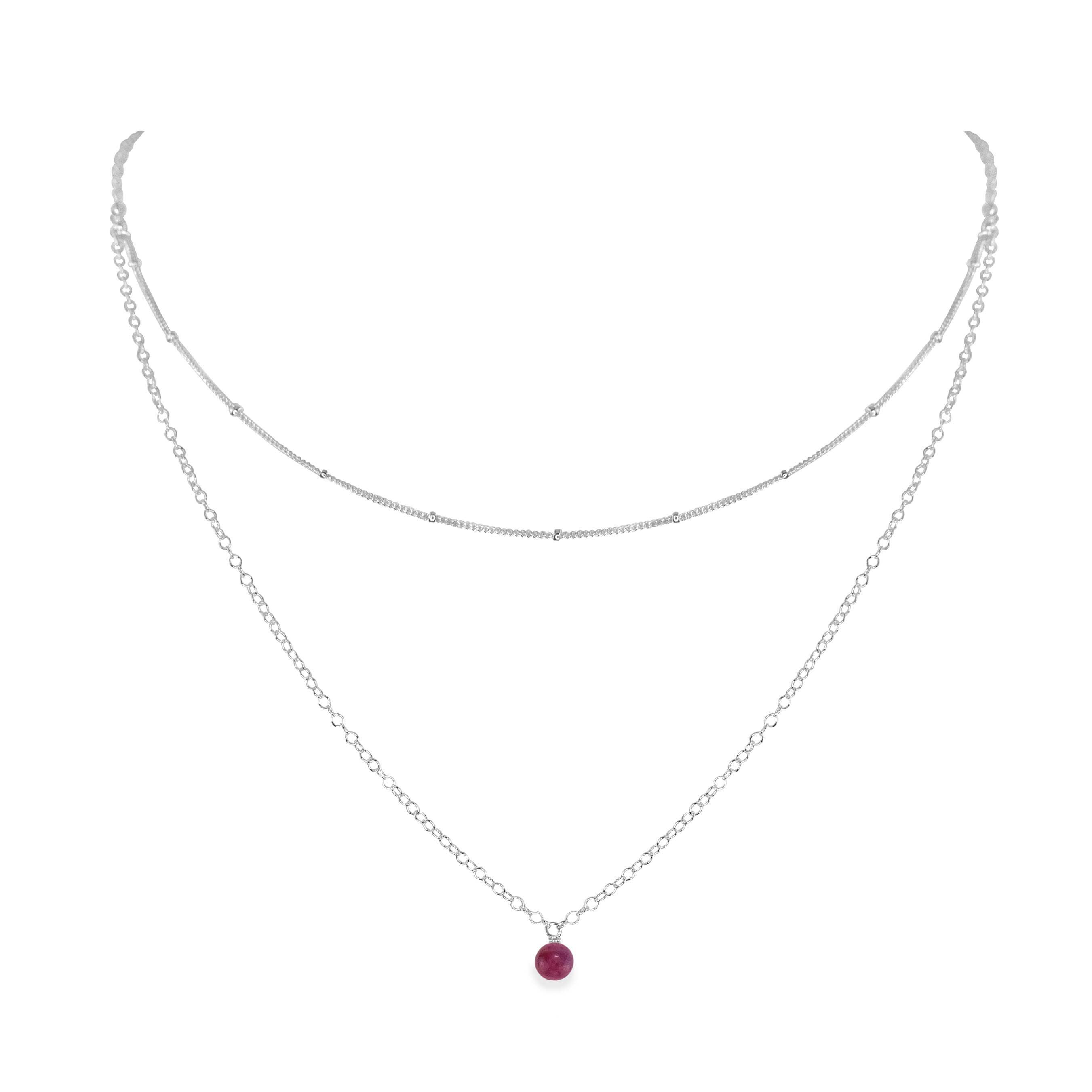 Ruby Gemstone Chain Layered Choker Necklace - Ruby Gemstone Chain Layered Choker Necklace - Sterling Silver - Luna Tide Handmade Crystal Jewellery