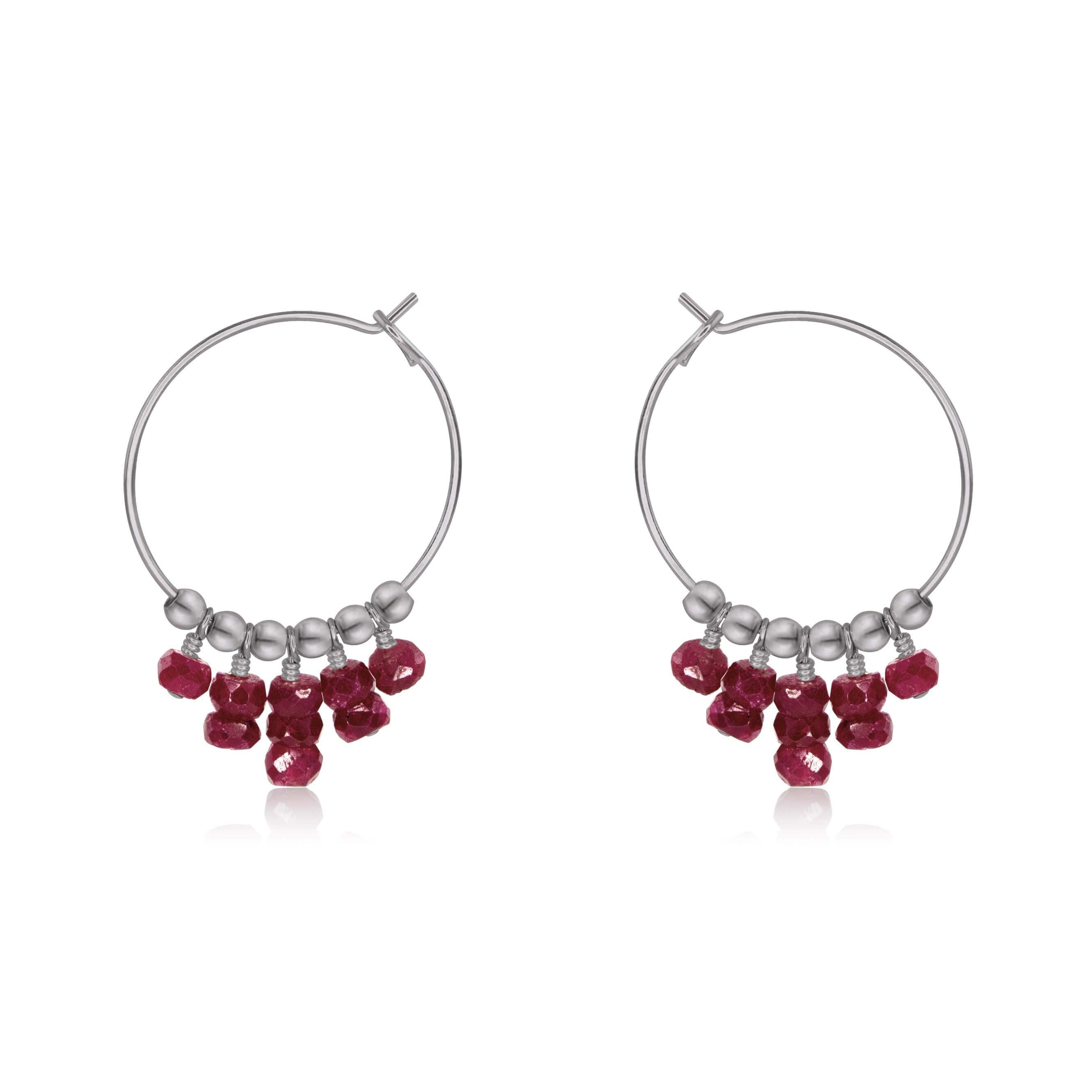 Ruby Statement Hoop Earrings - Ruby Statement Hoop Earrings - Stainless Steel - Luna Tide Handmade Crystal Jewellery