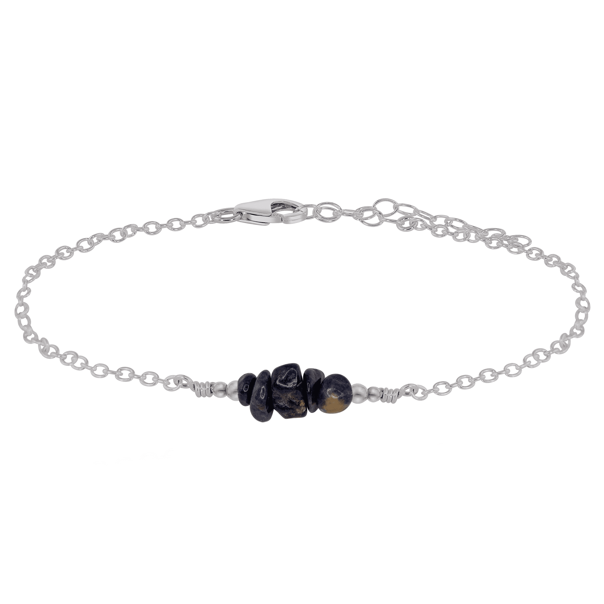 Sapphire Chip Bead Bar Anklet - Sapphire Chip Bead Bar Anklet - Stainless Steel - Luna Tide Handmade Crystal Jewellery