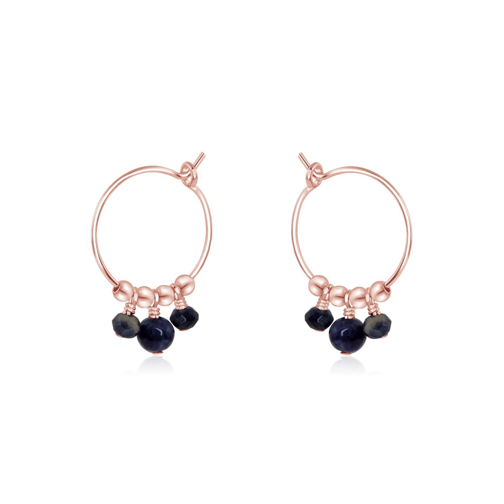 Sapphire Gemstone Bead Drop Hoop Earrings - Sapphire Gemstone Bead Drop Hoop Earrings - 14k Rose Gold Fill - Luna Tide Handmade Crystal Jewellery