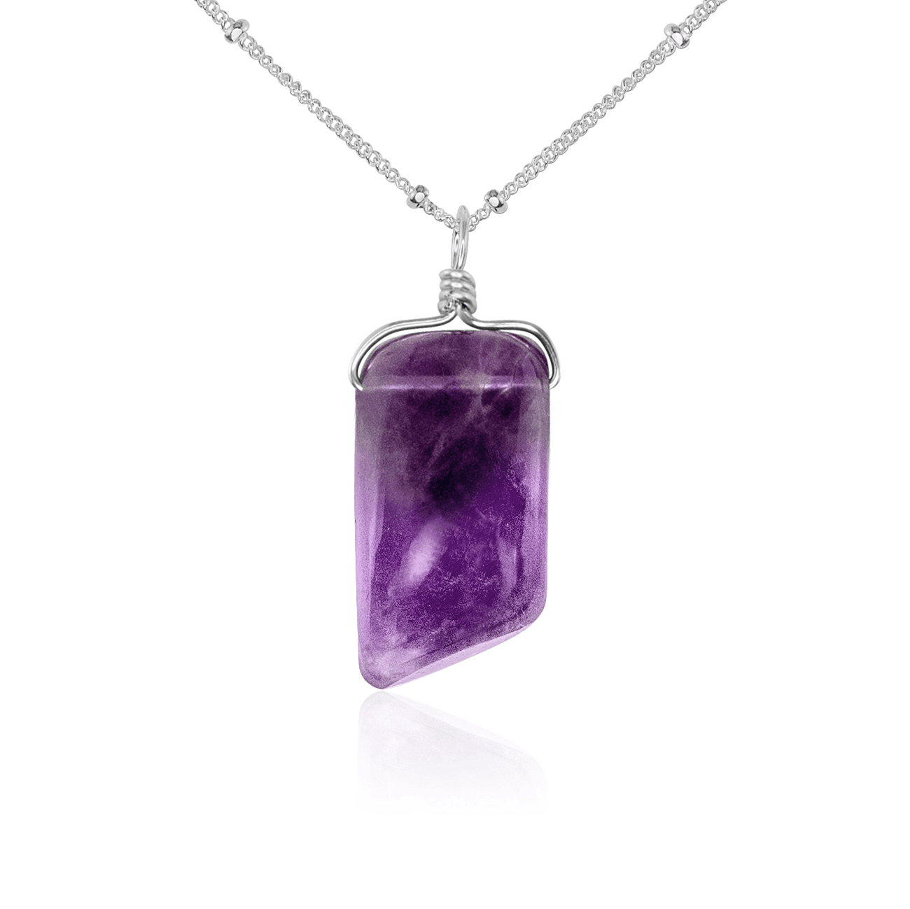 Small Smooth Amethyst Gentle Point Crystal Pendant Necklace - Small Smooth Amethyst Gentle Point Crystal Pendant Necklace - Sterling Silver / Satellite - Luna Tide Handmade Crystal Jewellery
