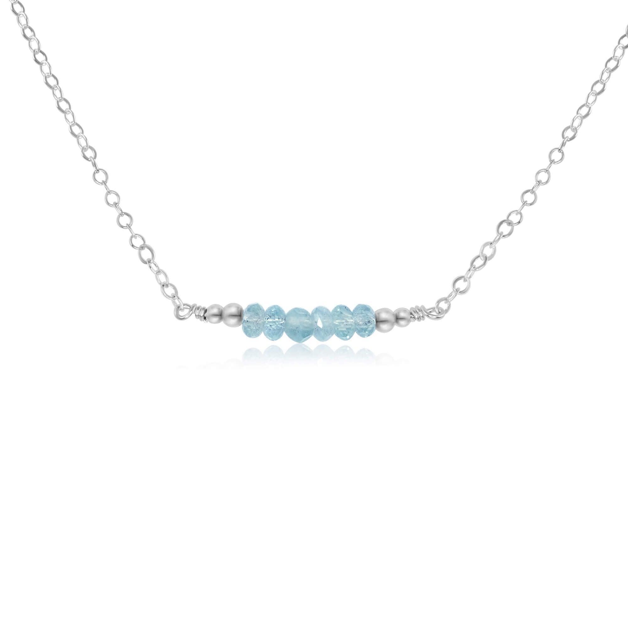 Sparkling Blue Aquamarine Faceted Bead Bar Necklace - Sparkling Blue Aquamarine Faceted Bead Bar Necklace - Sterling Silver - Luna Tide Handmade Crystal Jewellery