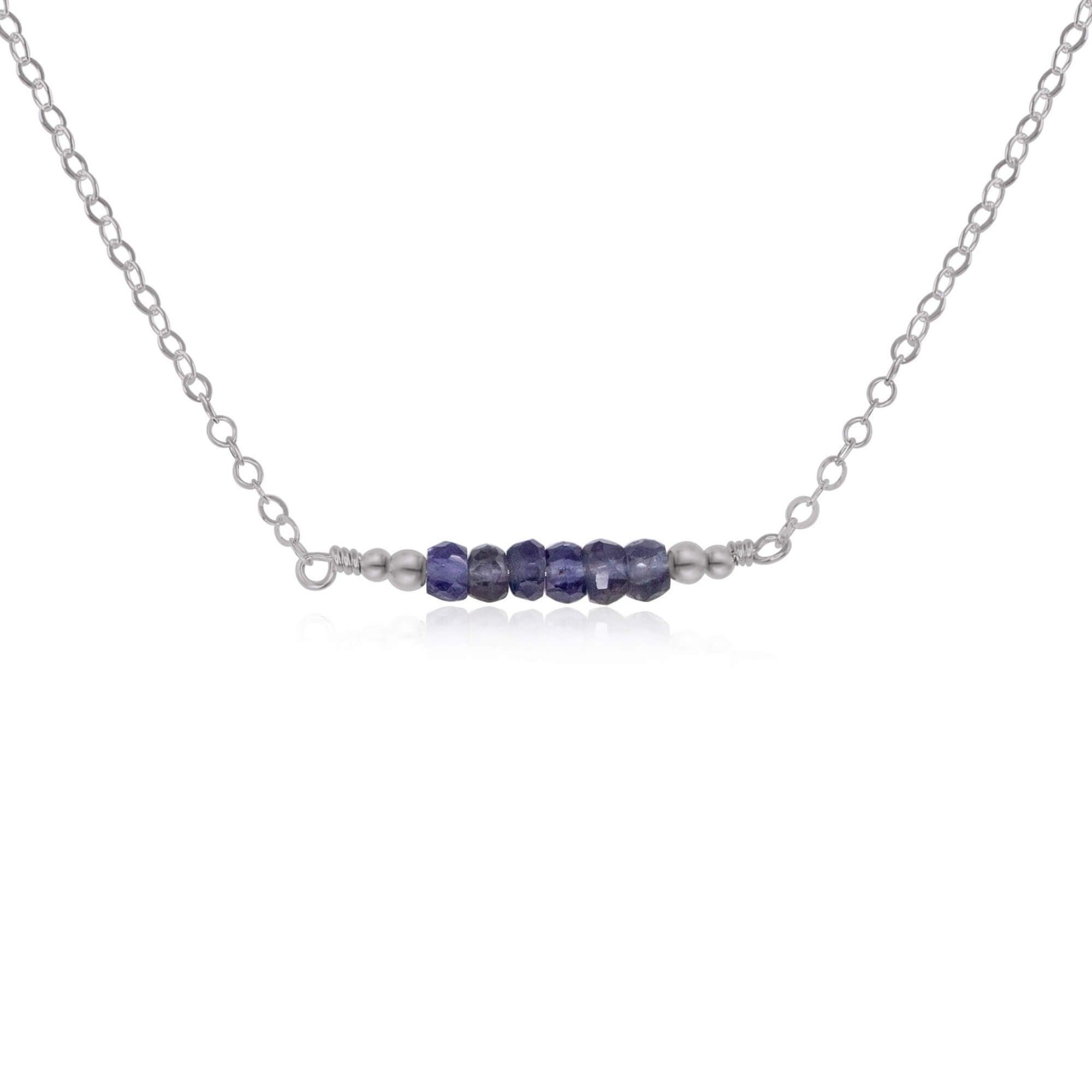 Sparkling Blue Grey Iolite Faceted Bead Bar Necklace - Sparkling Blue Grey Iolite Faceted Bead Bar Necklace - Stainless Steel - Luna Tide Handmade Crystal Jewellery