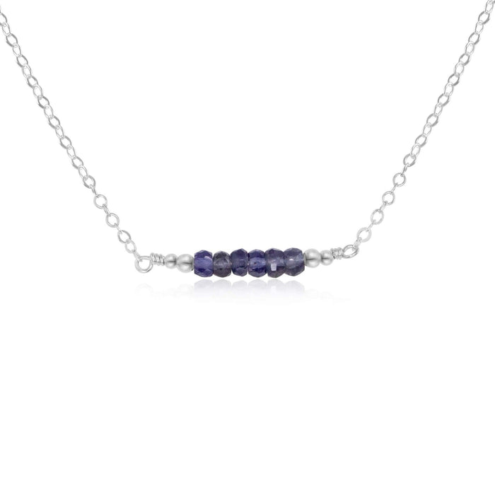 Sparkling Blue Grey Iolite Faceted Bead Bar Necklace - Sparkling Blue Grey Iolite Faceted Bead Bar Necklace - Sterling Silver - Luna Tide Handmade Crystal Jewellery