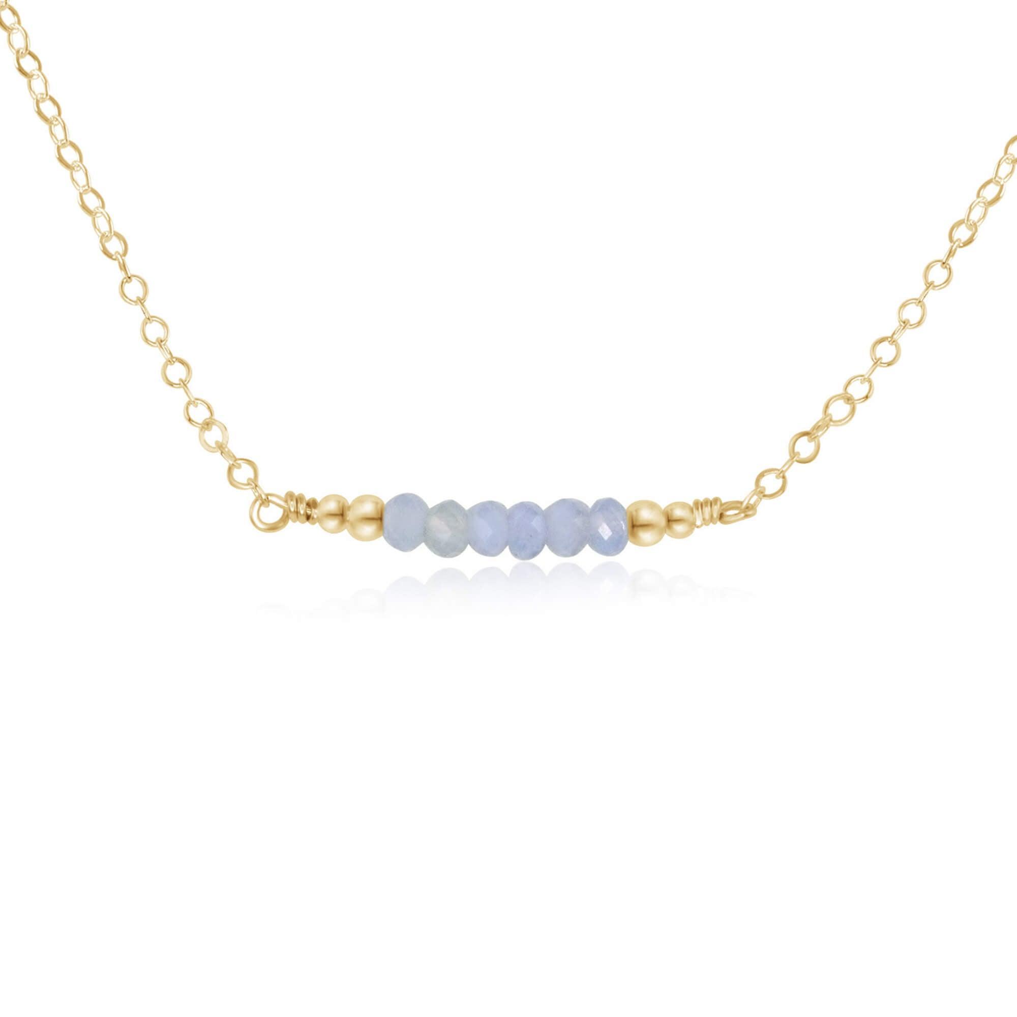 Sparkling Blue Lace Agate Faceted Bead Bar Necklace - Sparkling Blue Lace Agate Faceted Bead Bar Necklace - 14k Gold Fill - Luna Tide Handmade Crystal Jewellery
