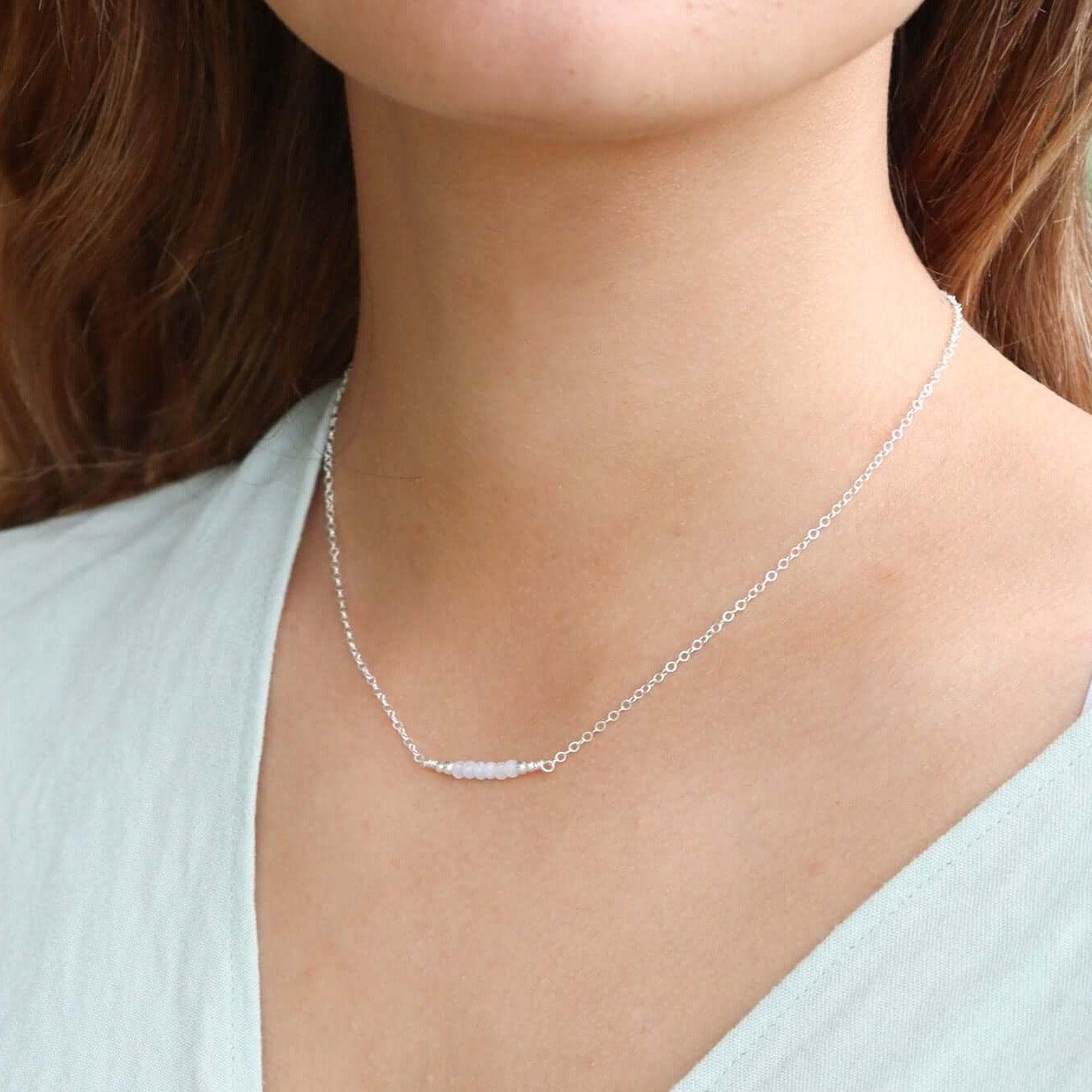 Sparkling Blue Lace Agate Faceted Bead Bar Necklace - Sparkling Blue Lace Agate Faceted Bead Bar Necklace - 14k Gold Fill - Luna Tide Handmade Crystal Jewellery